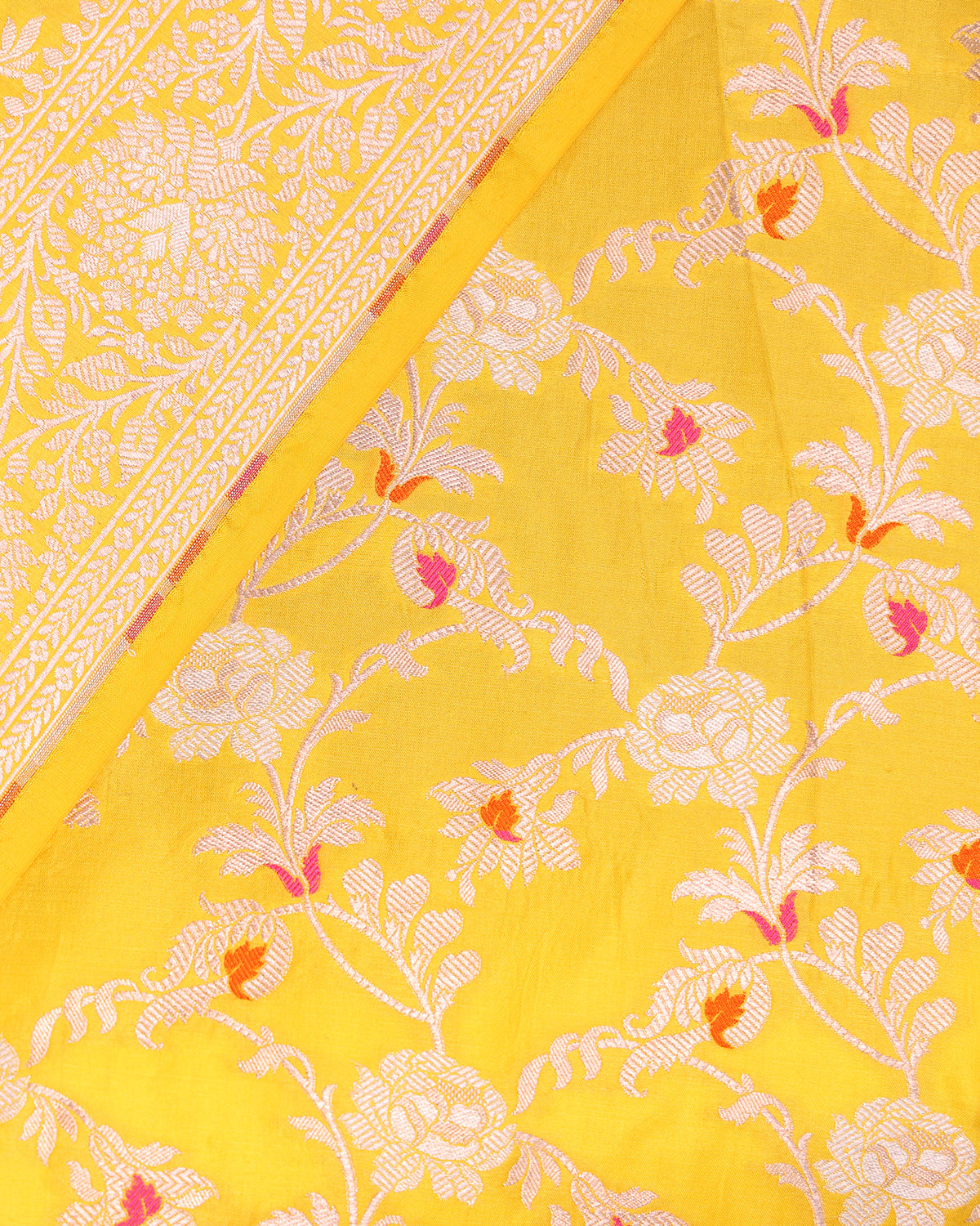 Vibrant Canary Yellow Banarasi Silk Saree