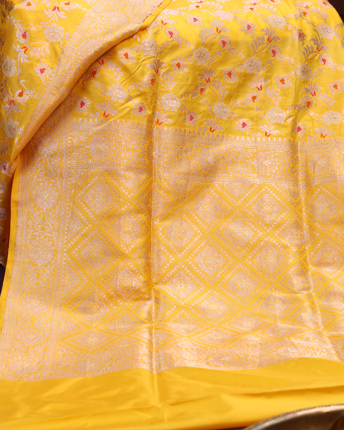 Vibrant Canary Yellow Banarasi Silk Saree