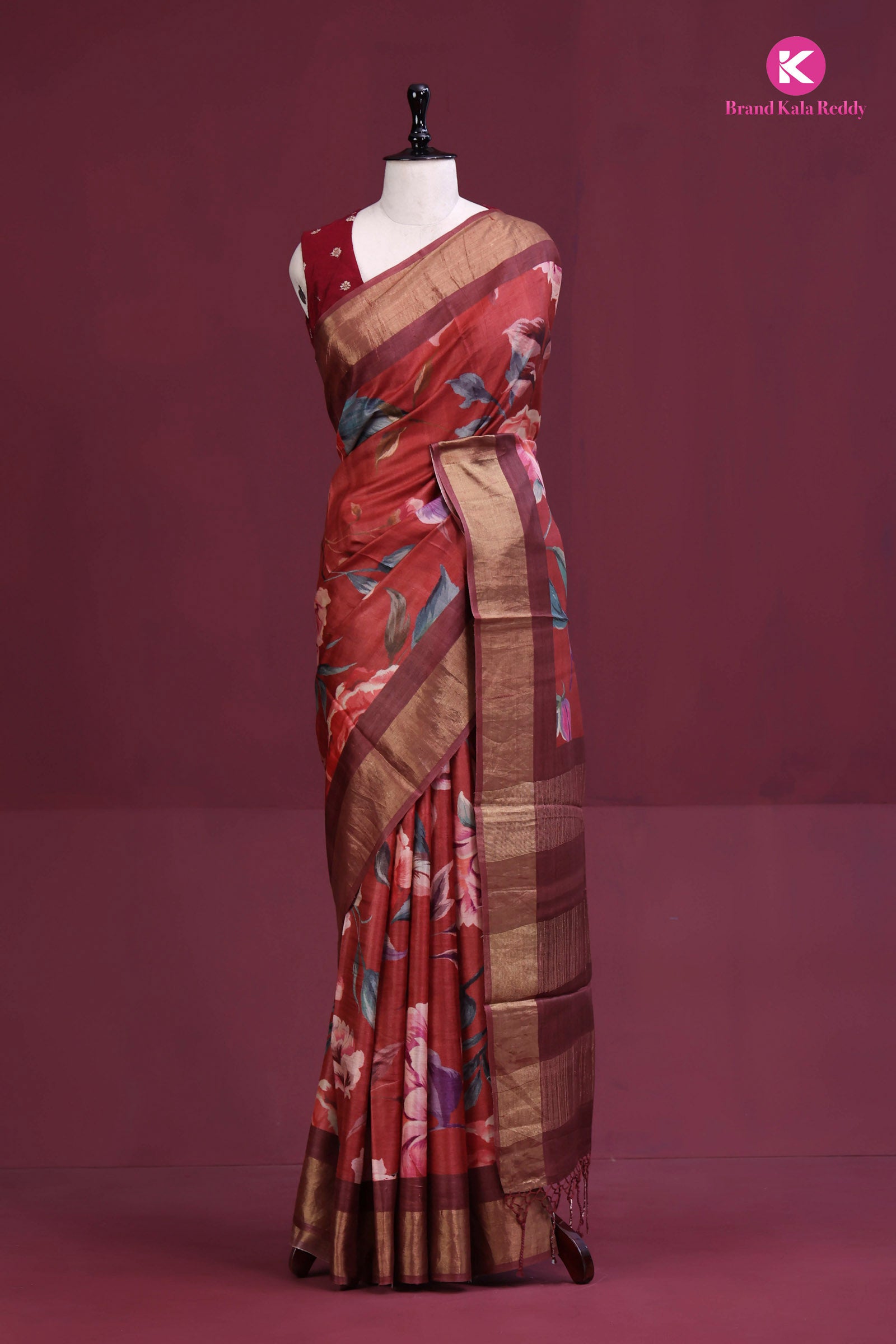 Printed maroon saree