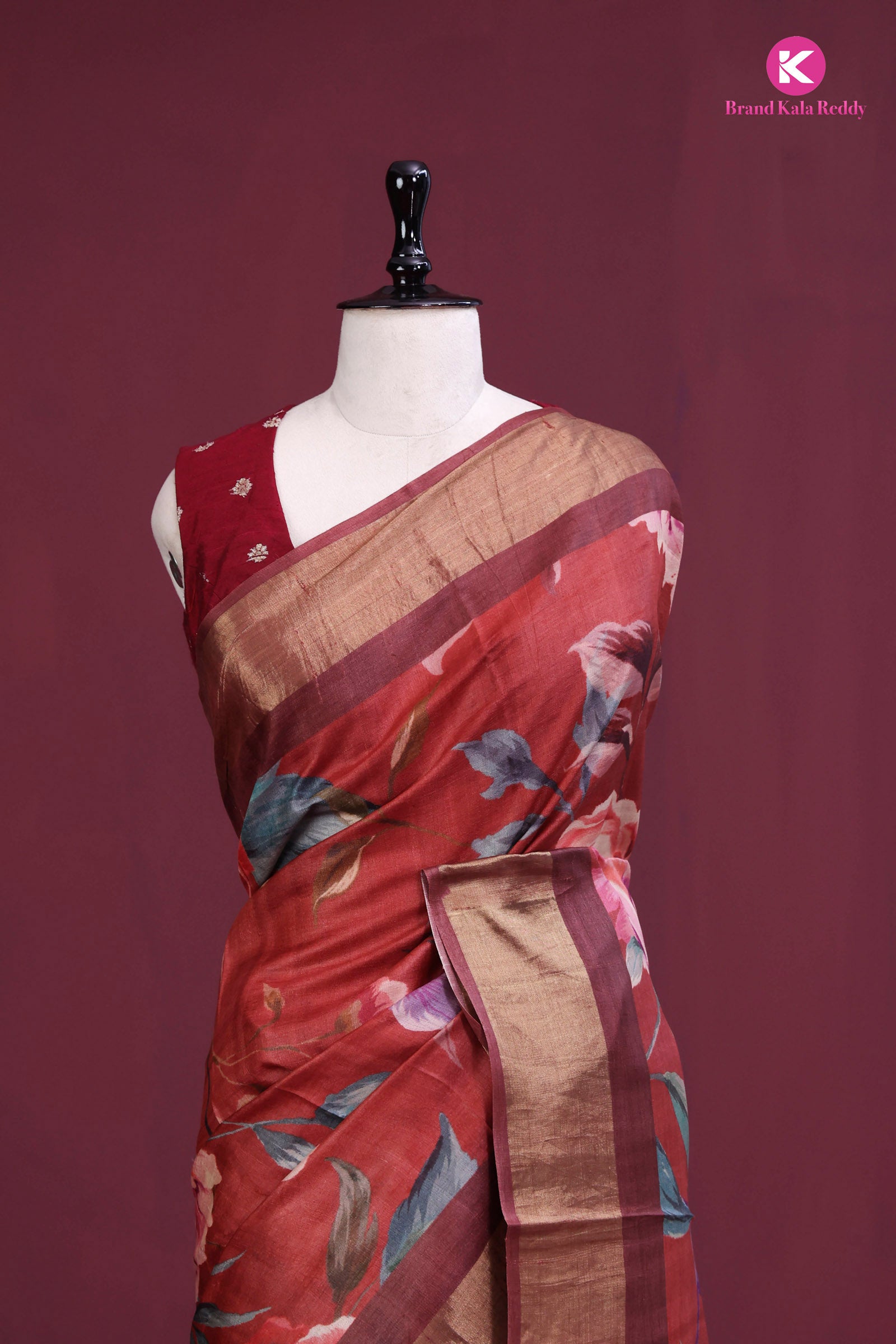 Printed maroon saree