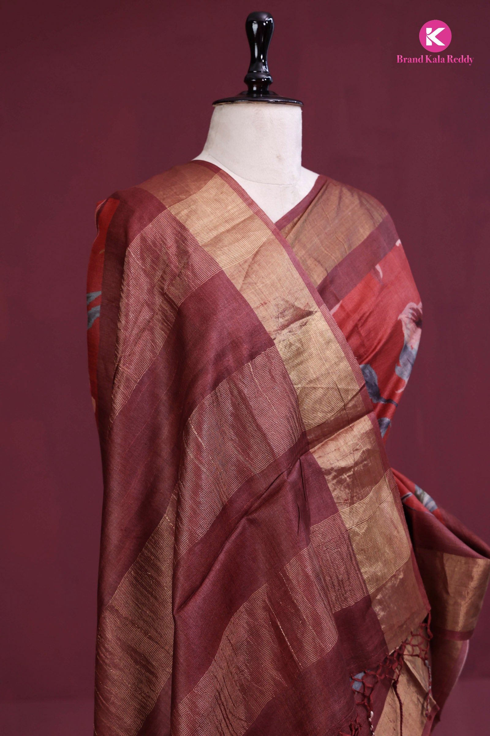 Printed maroon saree