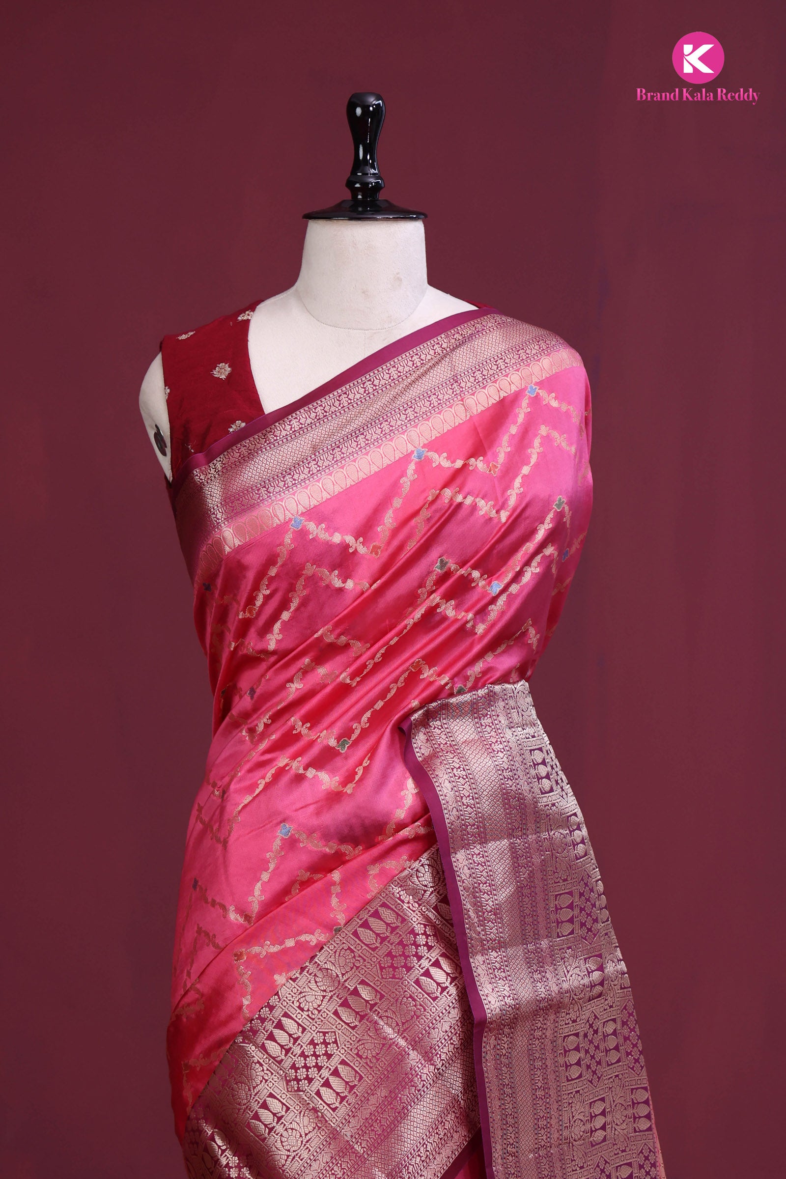 pink zig zag saree