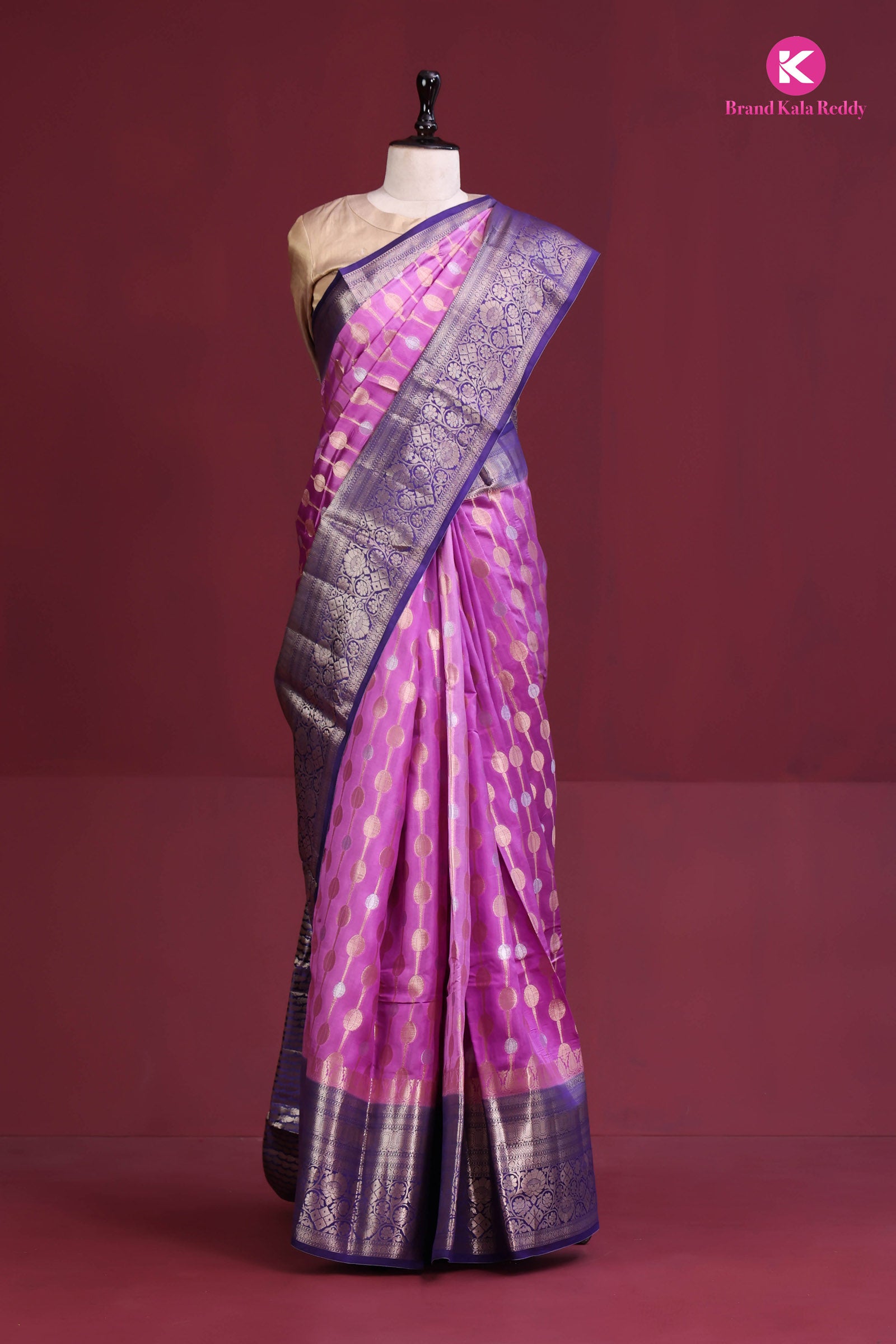 pink and violet silk saree