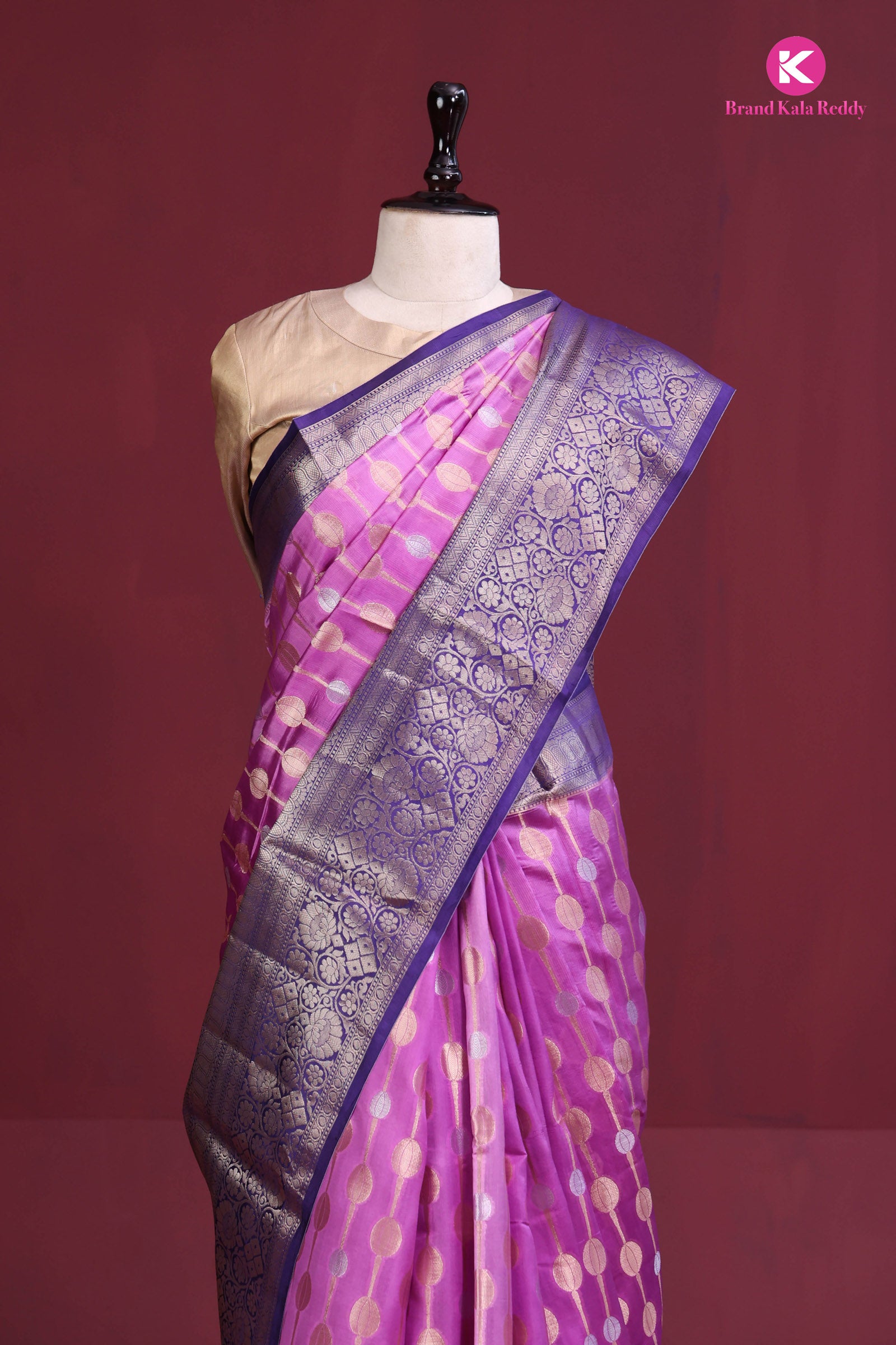 pink and violet silk saree