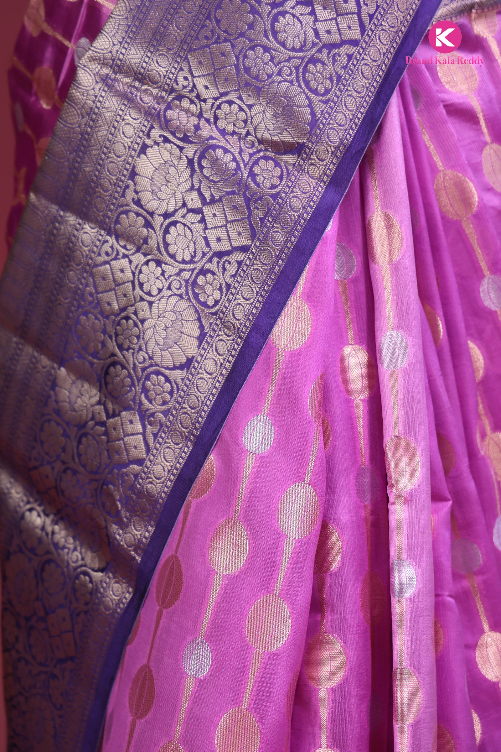 pink and violet silk saree