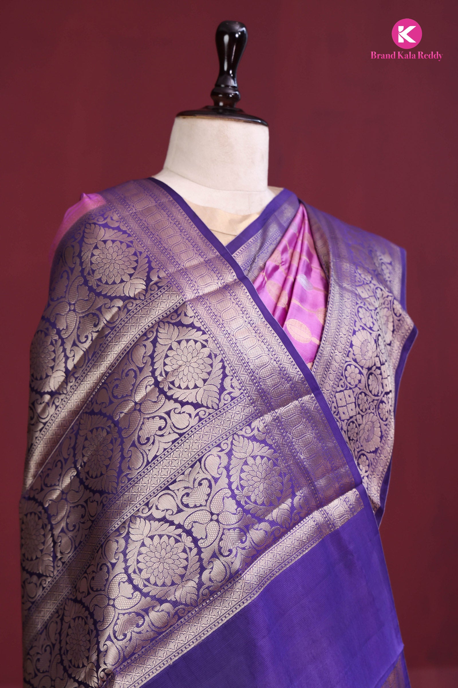 pink and violet silk saree