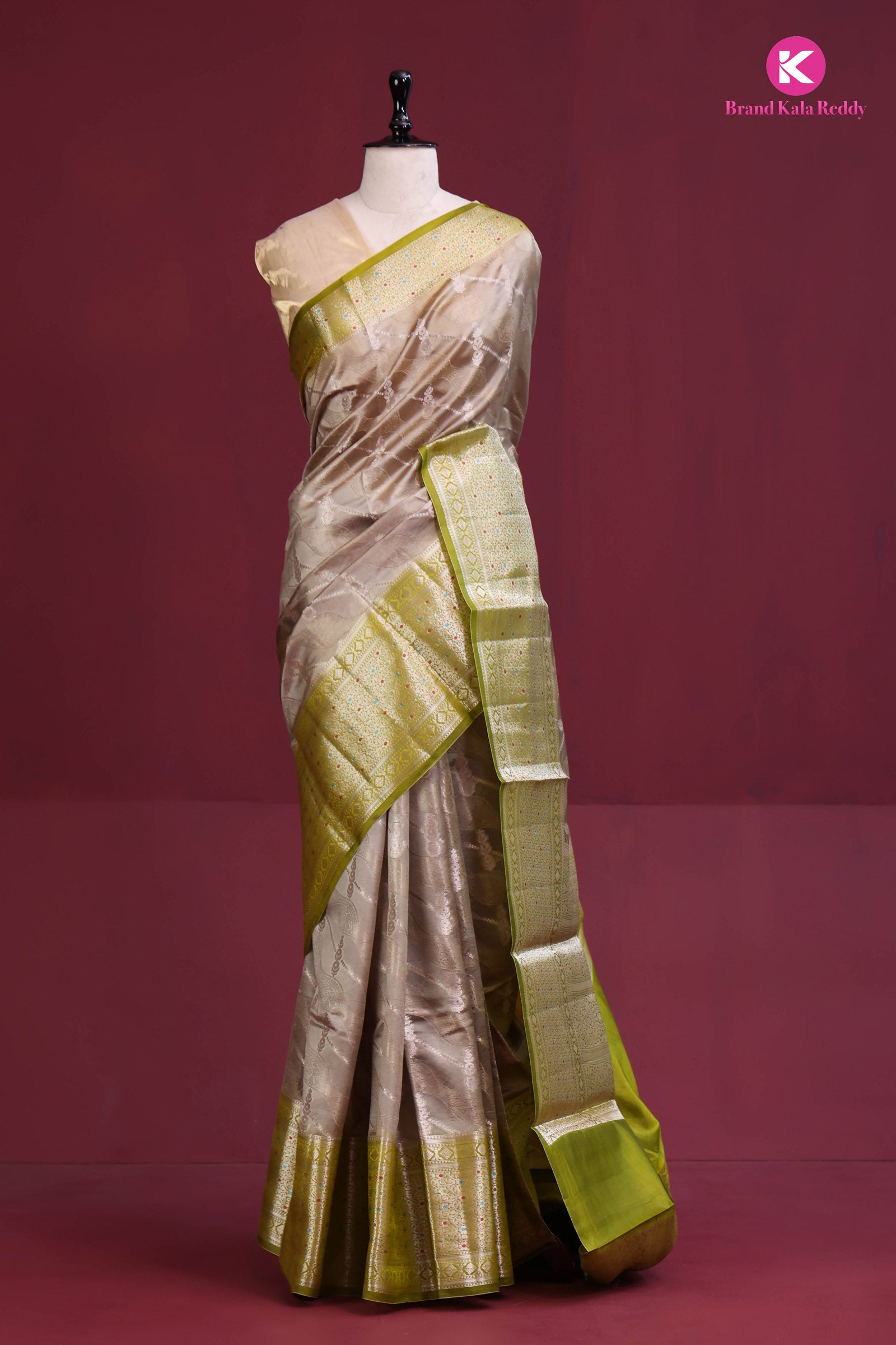 mud colour saree with olive border