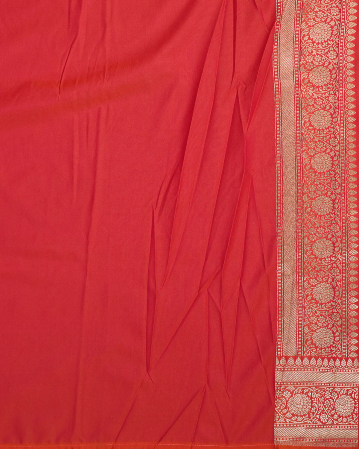 Vermilion Gold Banarasi Silk Saree with Floral Motifs