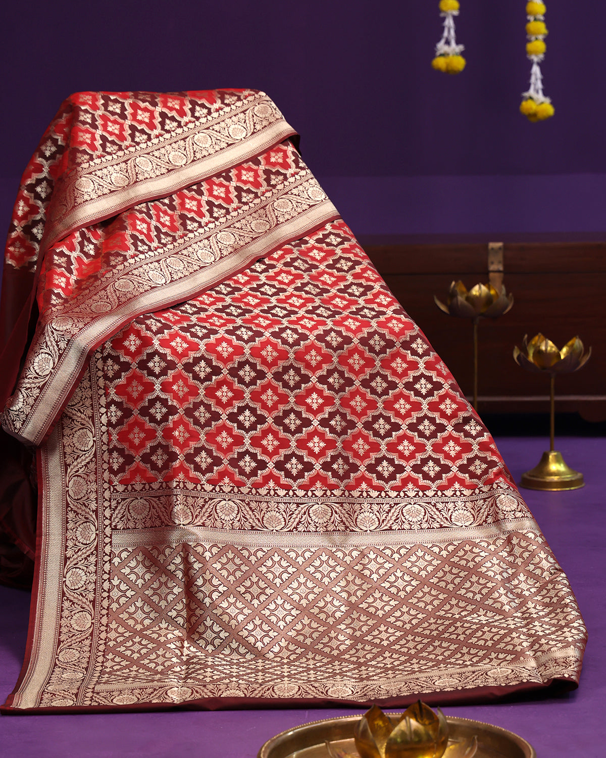 Brick Red and Brown Banarasi Saree