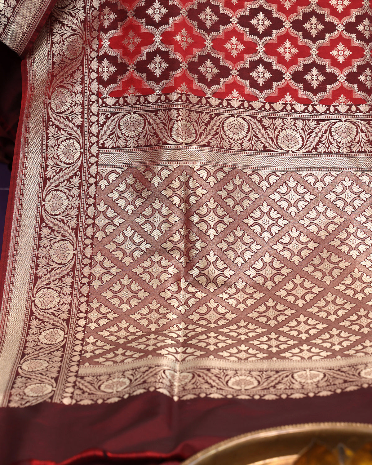 Brick Red and Brown Banarasi Saree