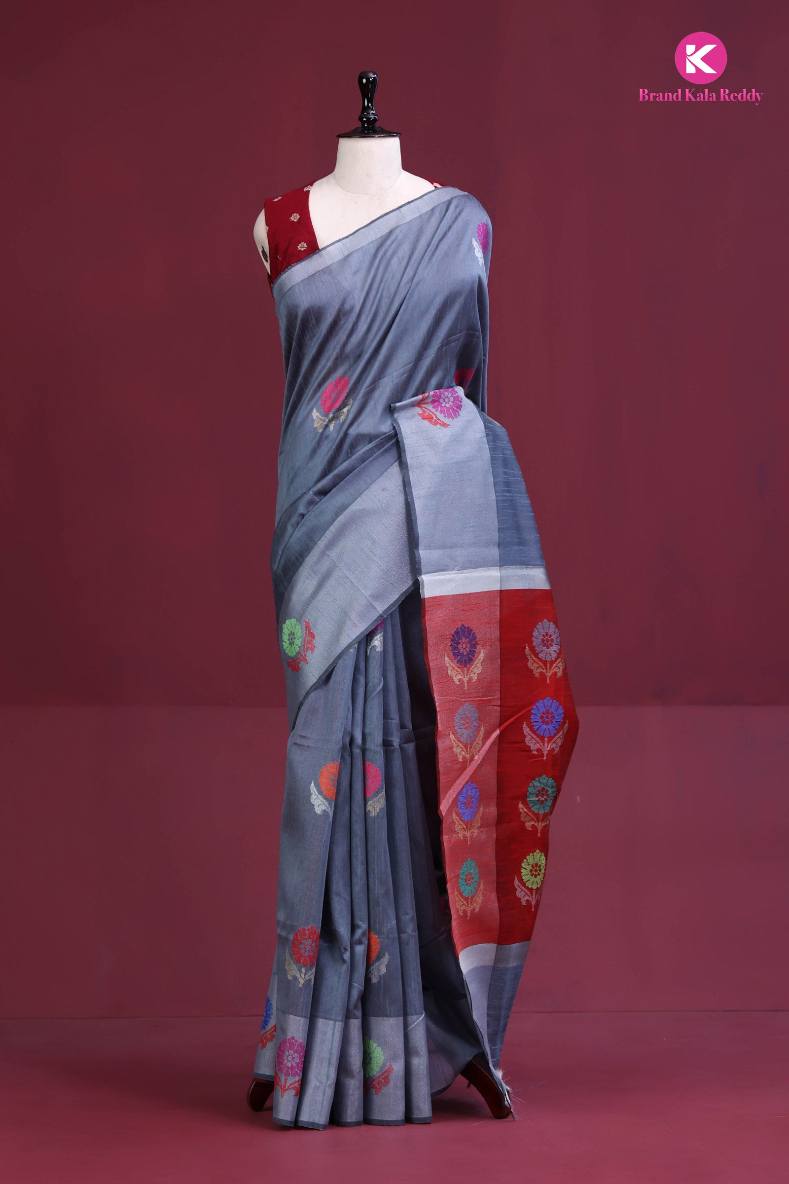 Charcoal Bloom Soft Silk Saree
