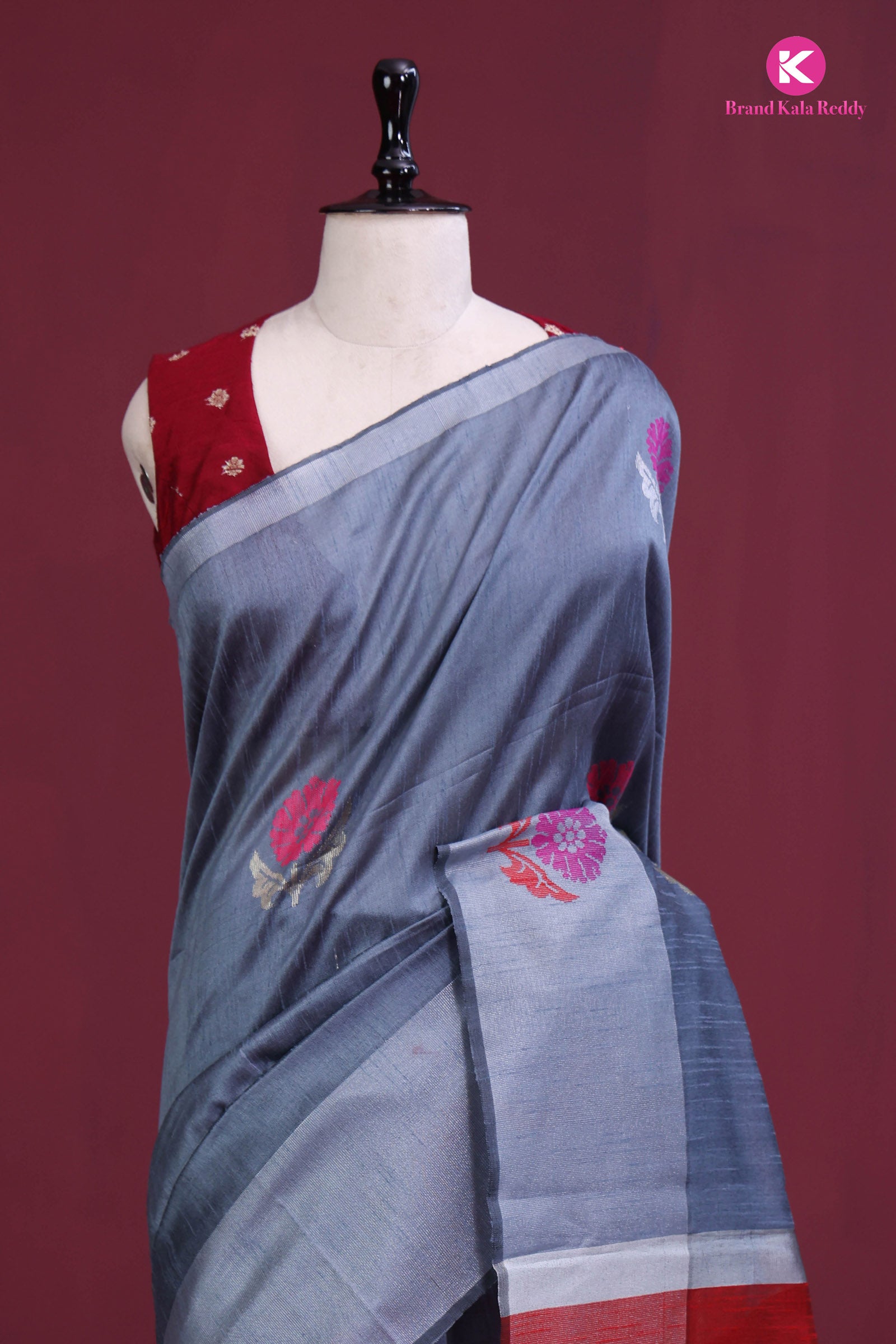 Charcoal Bloom Soft Silk Saree