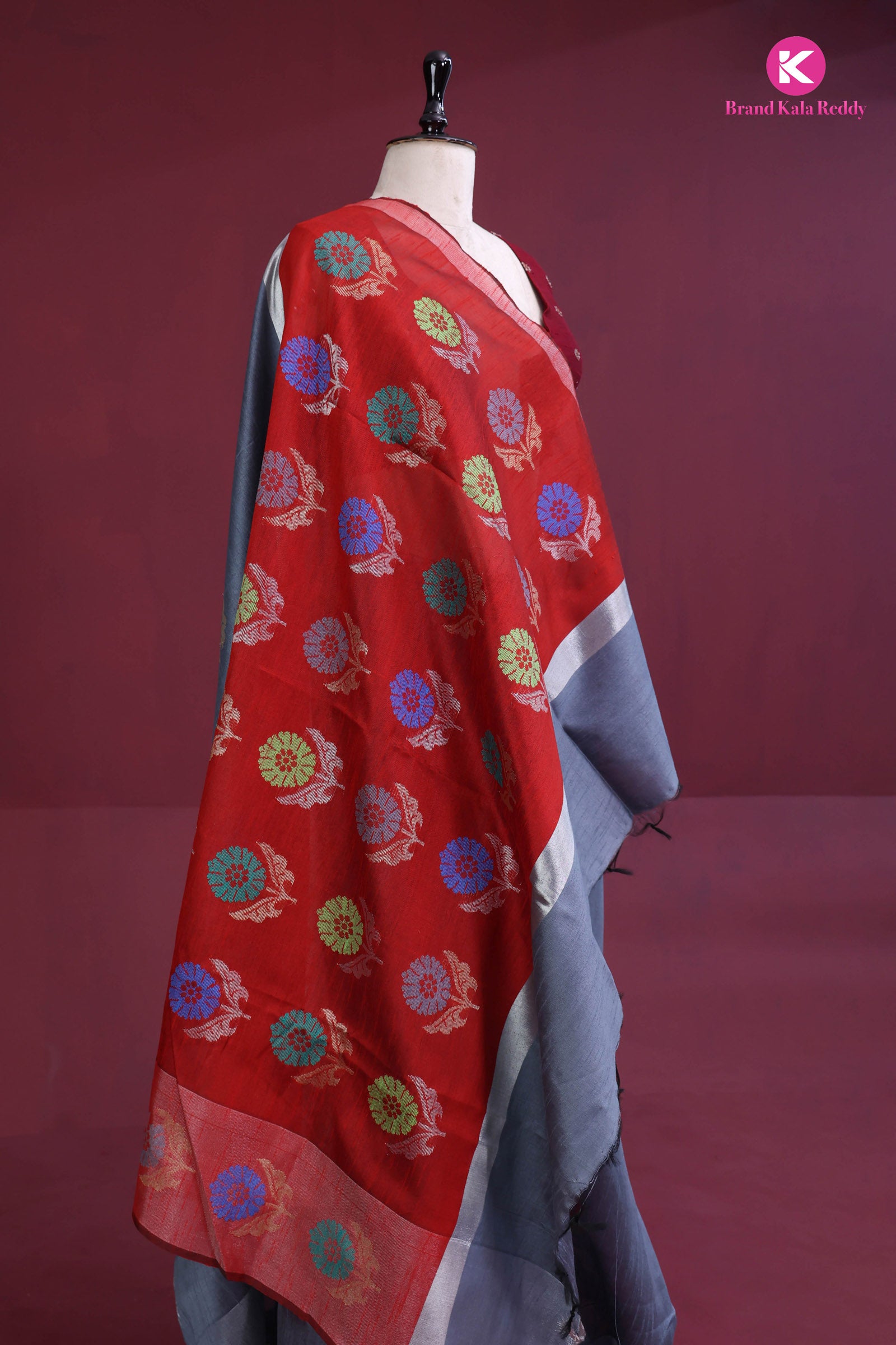 Charcoal Bloom Soft Silk Saree