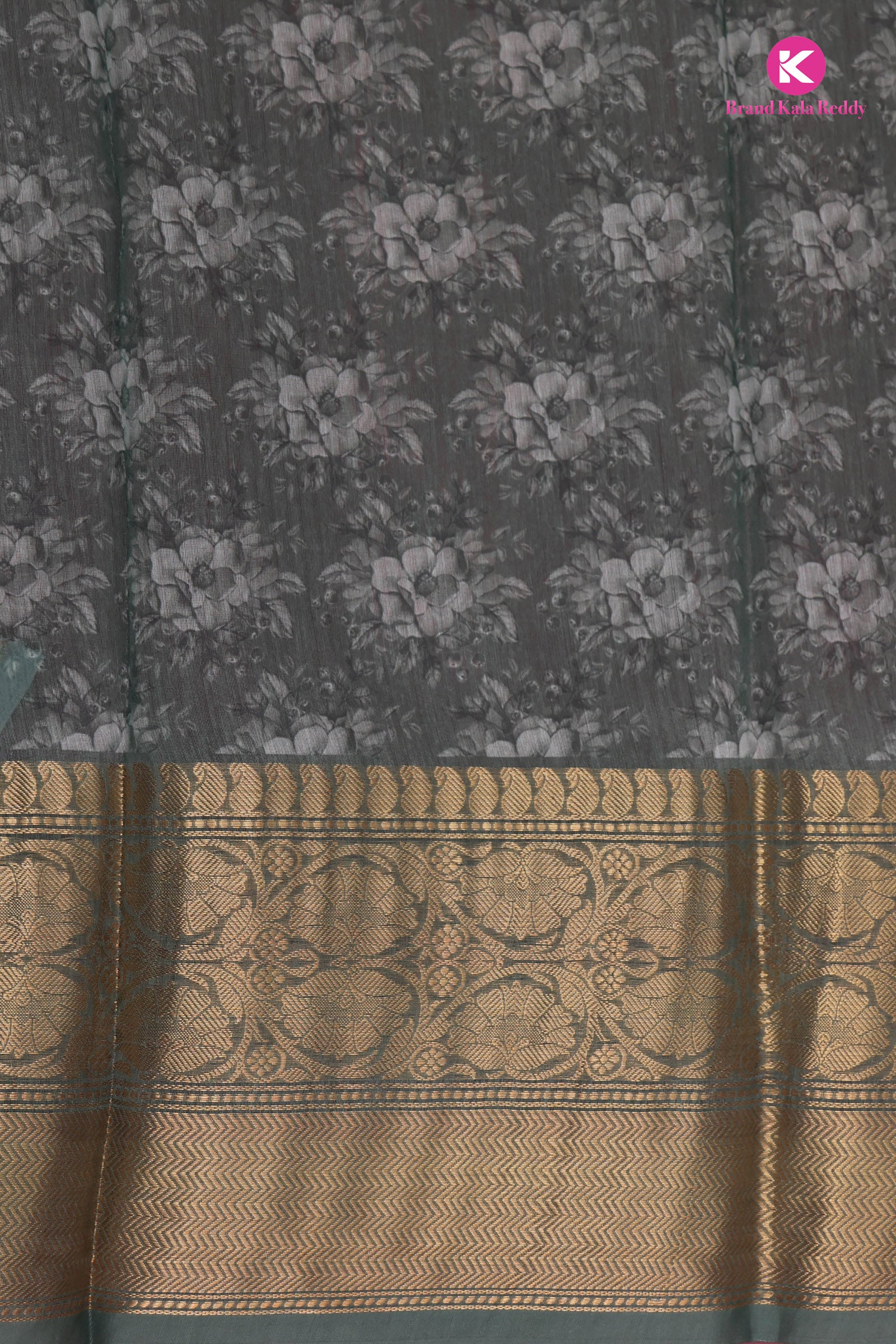 Vintage Bloom Printed Silk Saree with Zari Elegance