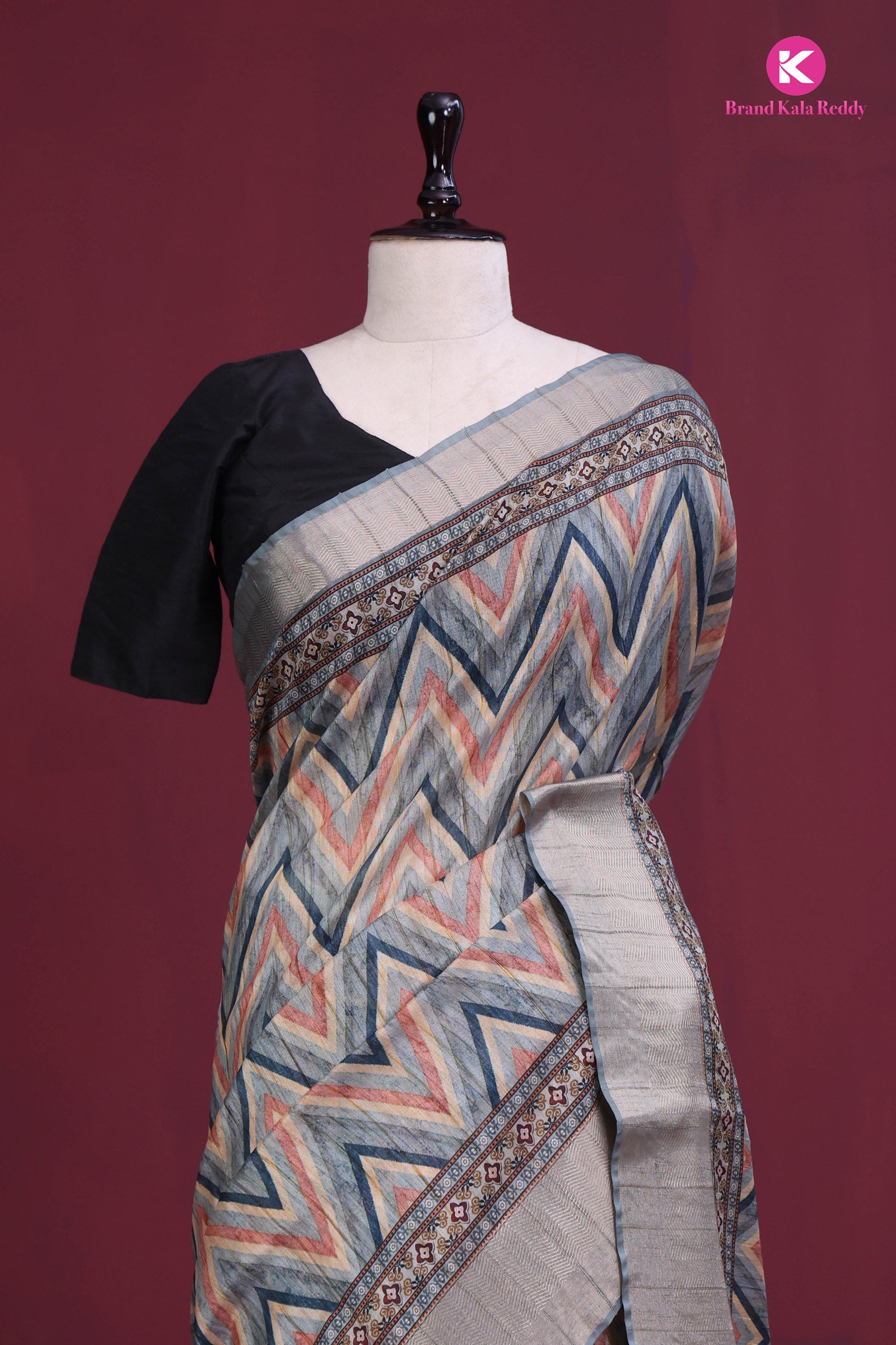 Bold Soul in Silken Hues – Chevron Printed Silk Saree