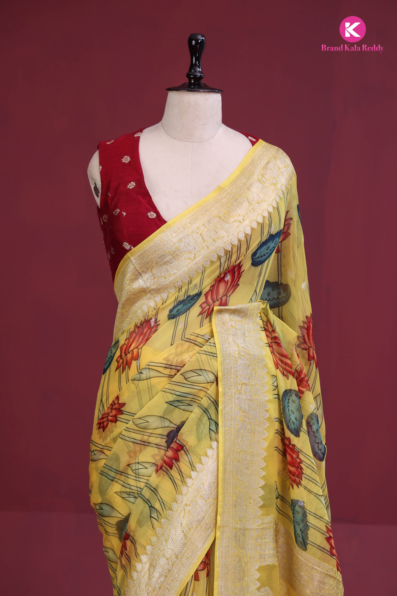 Artistic Lily Pond: Contemporary Organza Printed Silk Saree