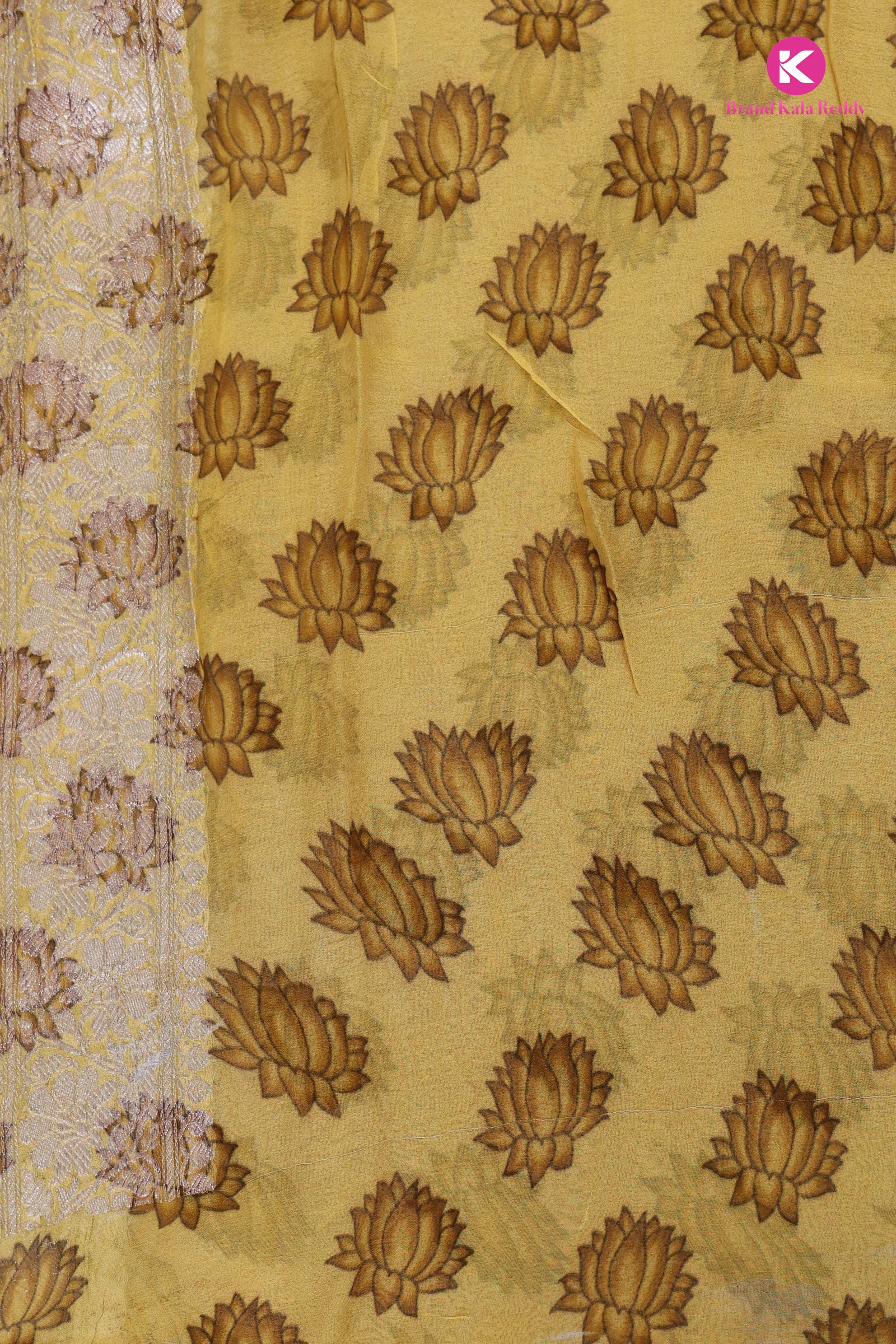Artistic Lily Pond: Contemporary Organza Printed Silk Saree