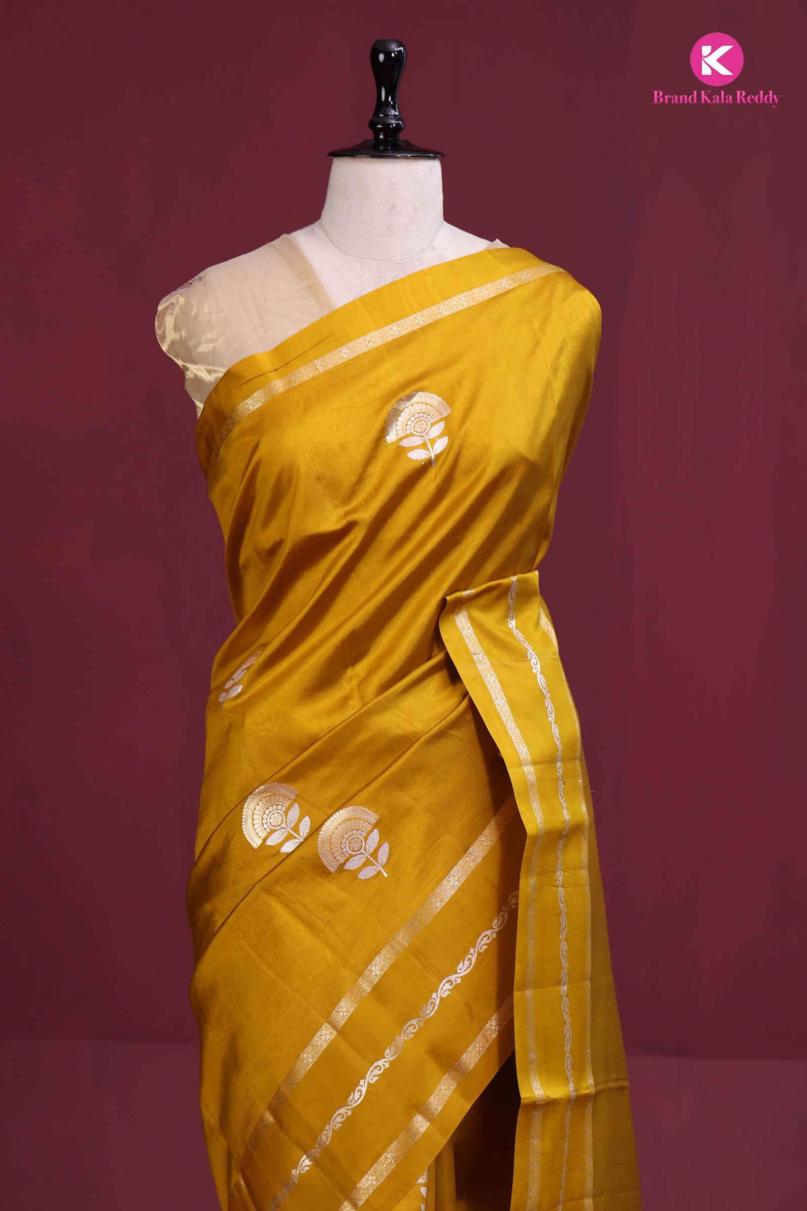 A Mustard Yellow Chiniya Banarasi Silk Saree