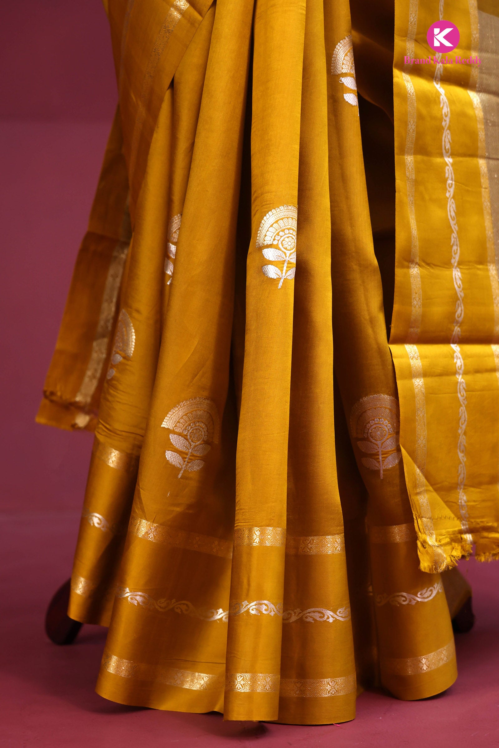 A Mustard Yellow Chiniya Banarasi Silk Saree