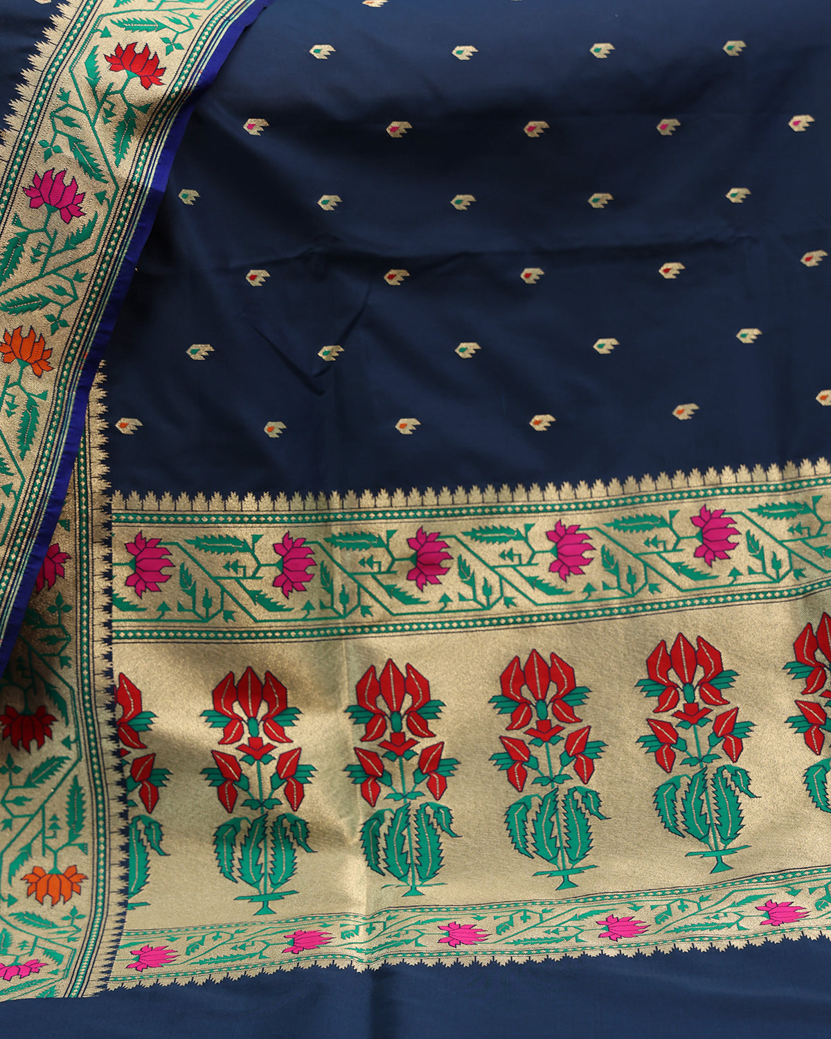 Royal Navy Blue Banarasi Saree with Traditional Floral Border