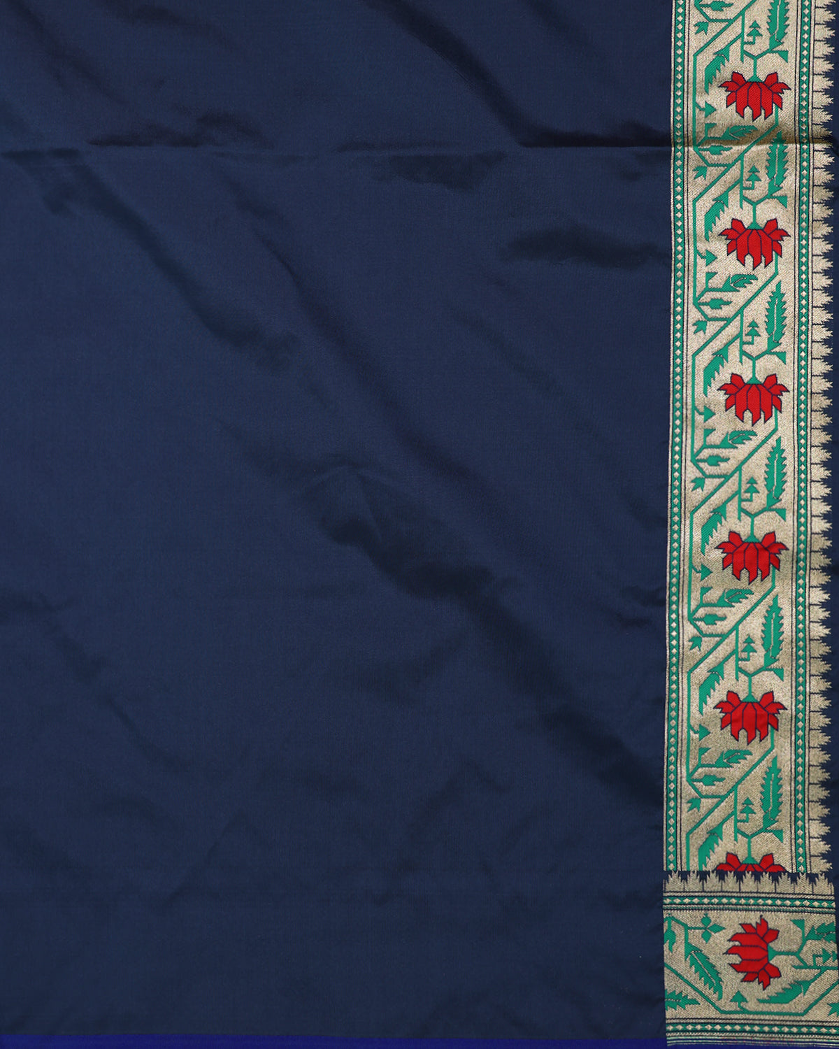 Royal Navy Blue Banarasi Saree with Traditional Floral Border