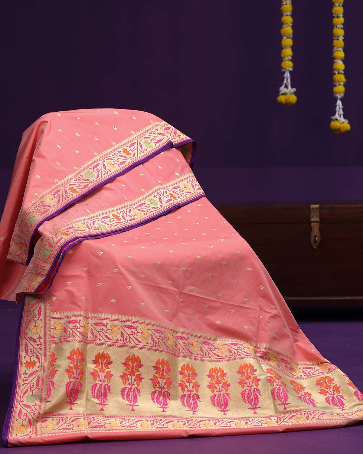 Salmon Pink Paithani Border Banarasi Saree
