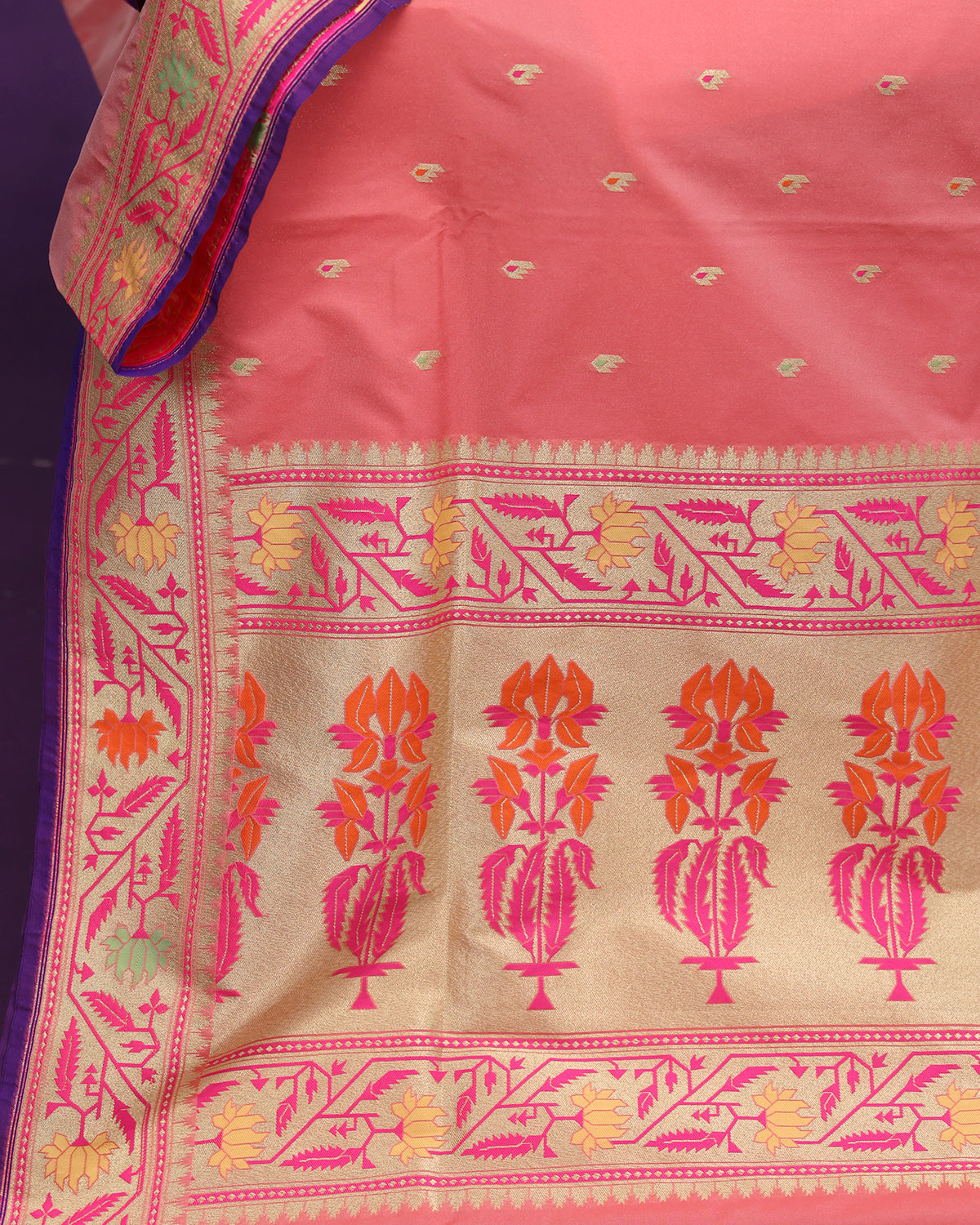 Salmon Pink Paithani Border Banarasi Saree