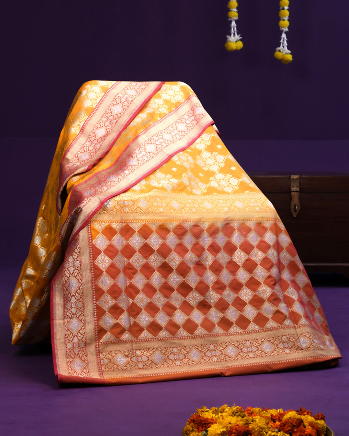 Sunset Yellow Banarasi Saree