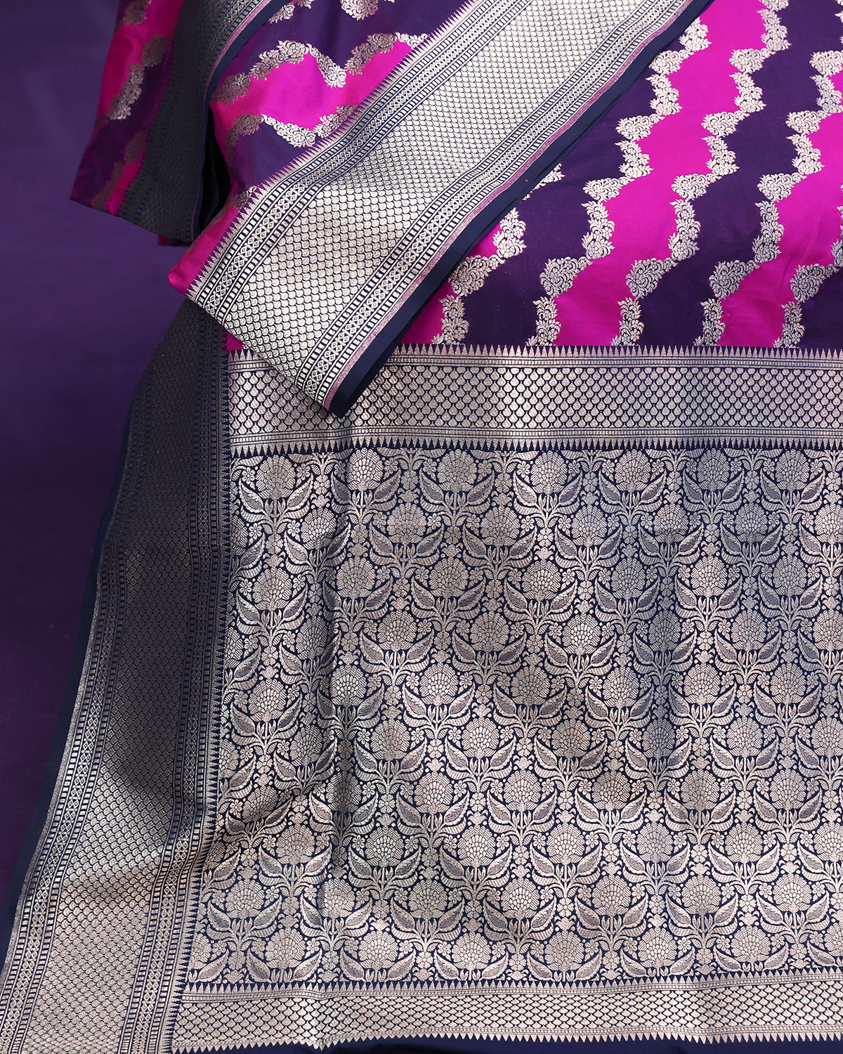 Pink and Navy Blue Rangkat Style Banarasi Saree