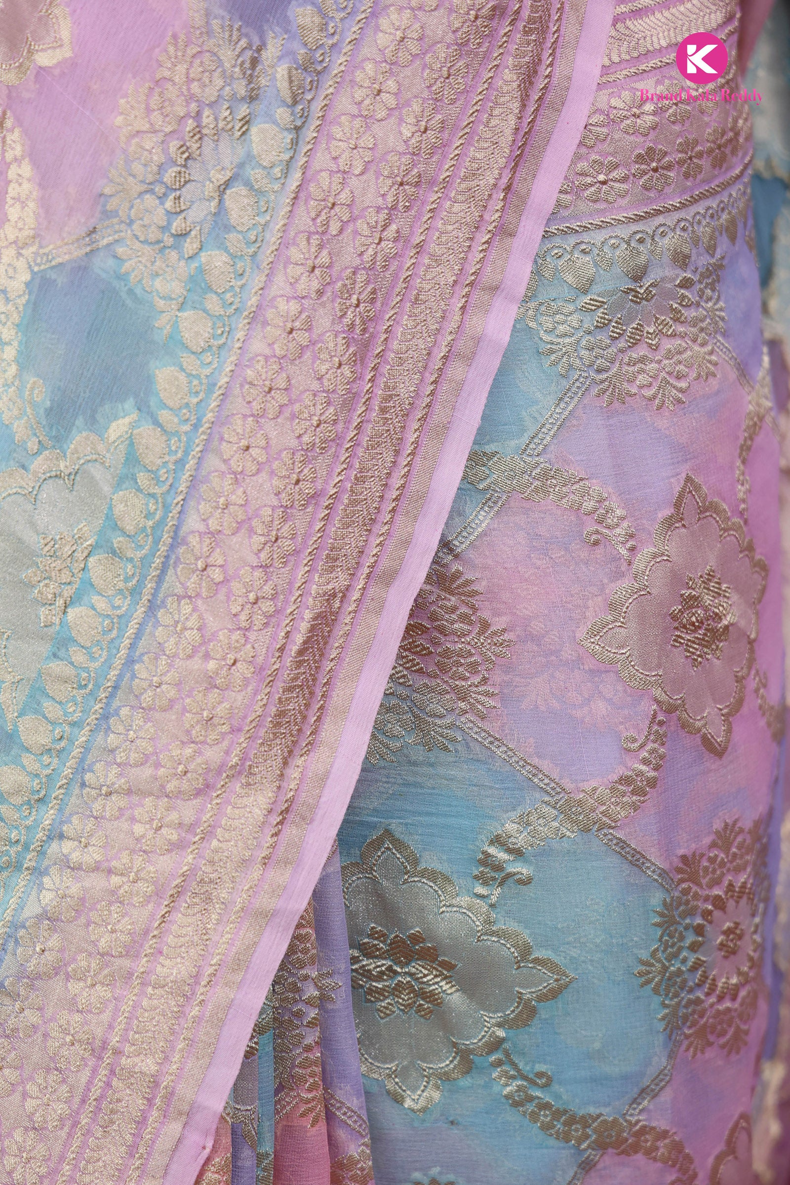 A Multi Pastel Colour Georgette Banarasi Silk Saree in Rankat style