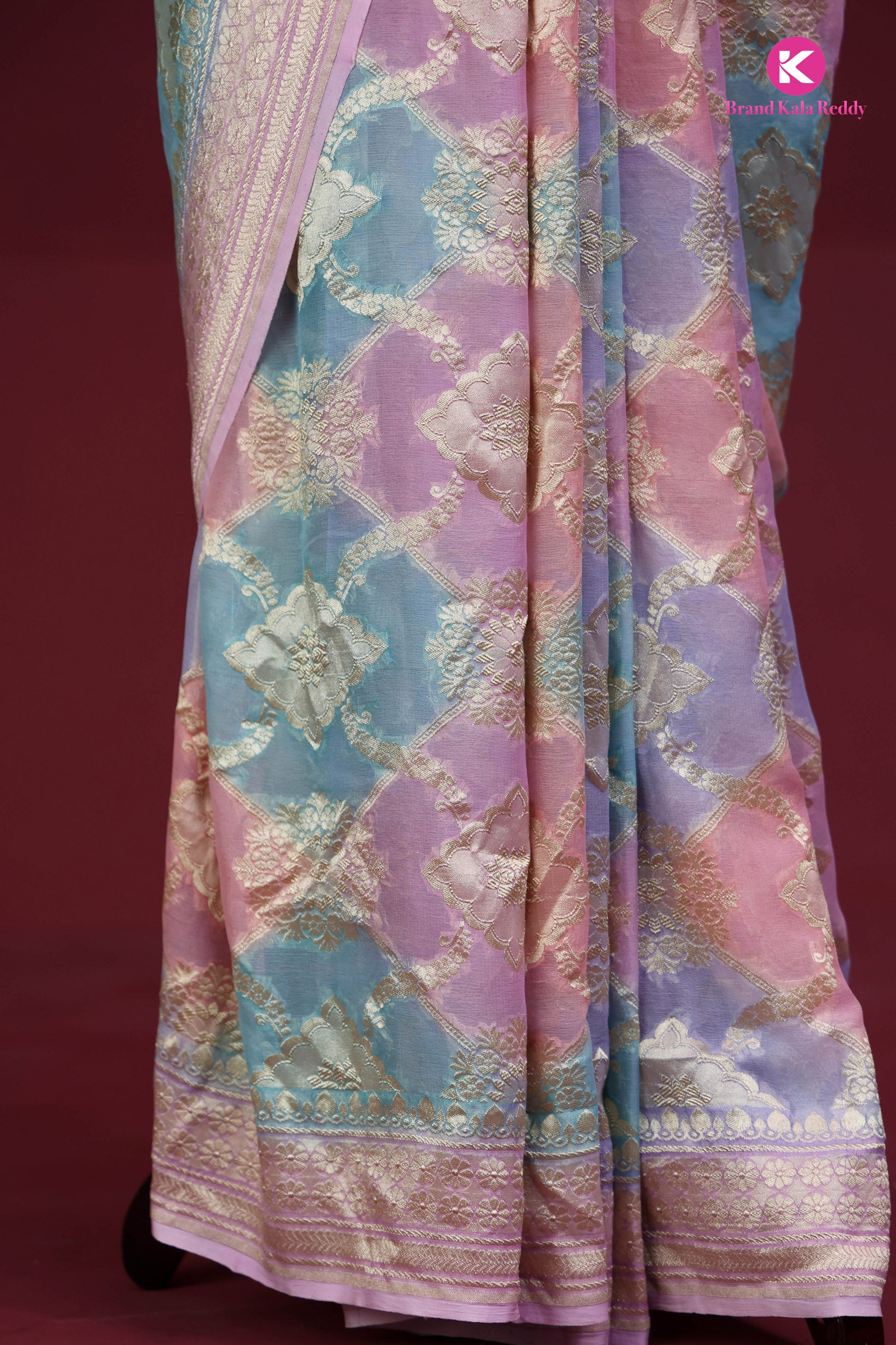 A Multi Pastel Colour Georgette Banarasi Silk Saree in Rankat style