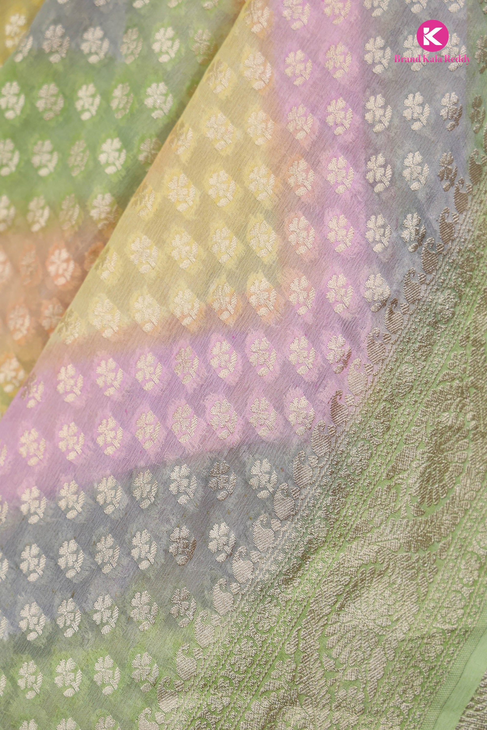 A Multi Pastel colour Georgette Banarasi Silk Saree in Rankat Style