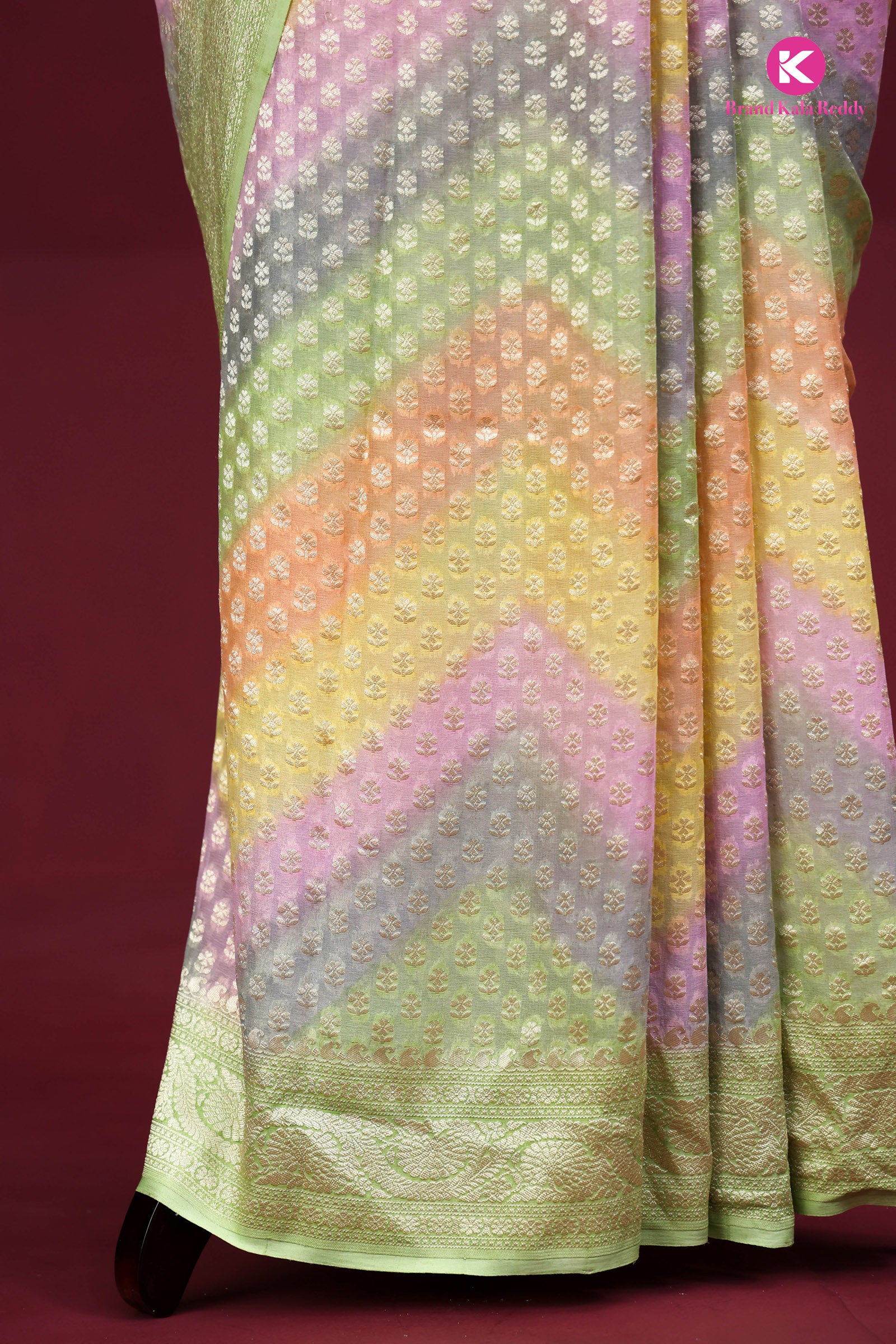 A Multi Pastel colour Georgette Banarasi Silk Saree in Rankat Style