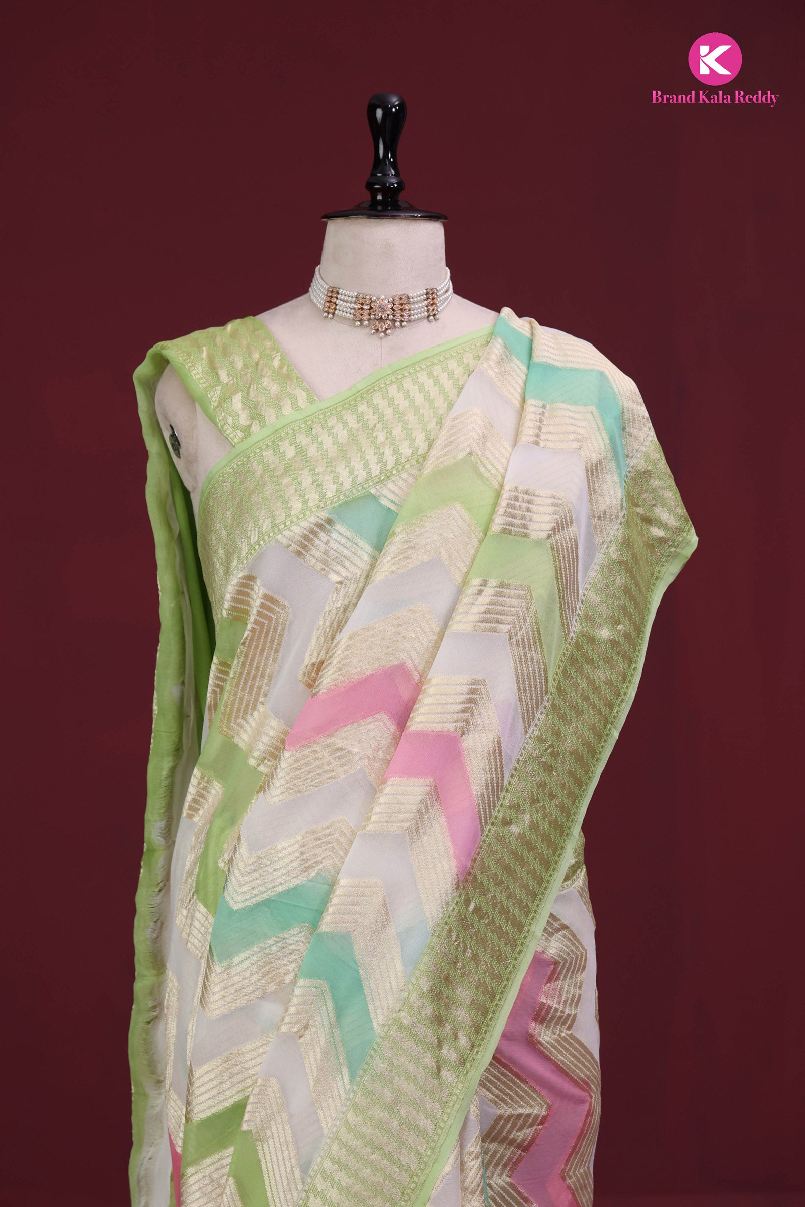 A Multi Pastel Colour Georgette Banarasi Saree in Rankat style
