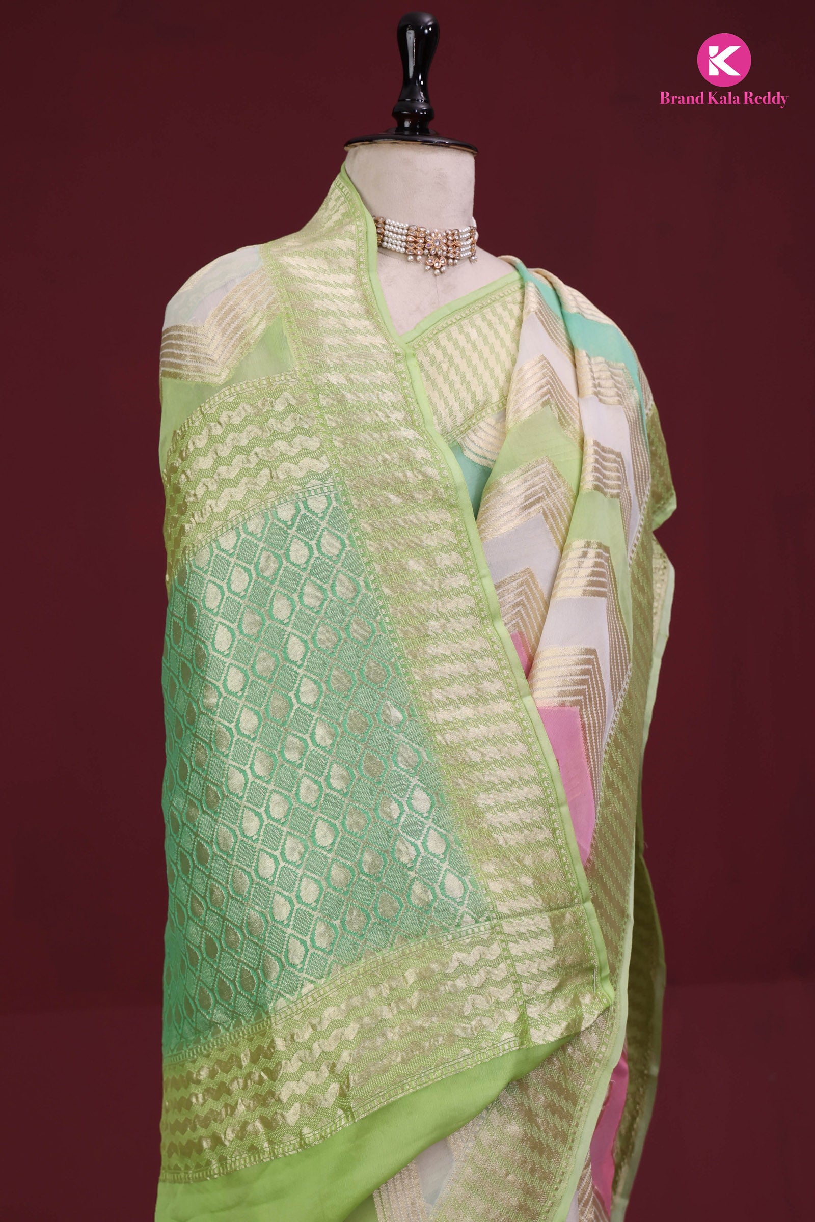 A Multi Pastel Colour Georgette Banarasi Saree in Rankat style
