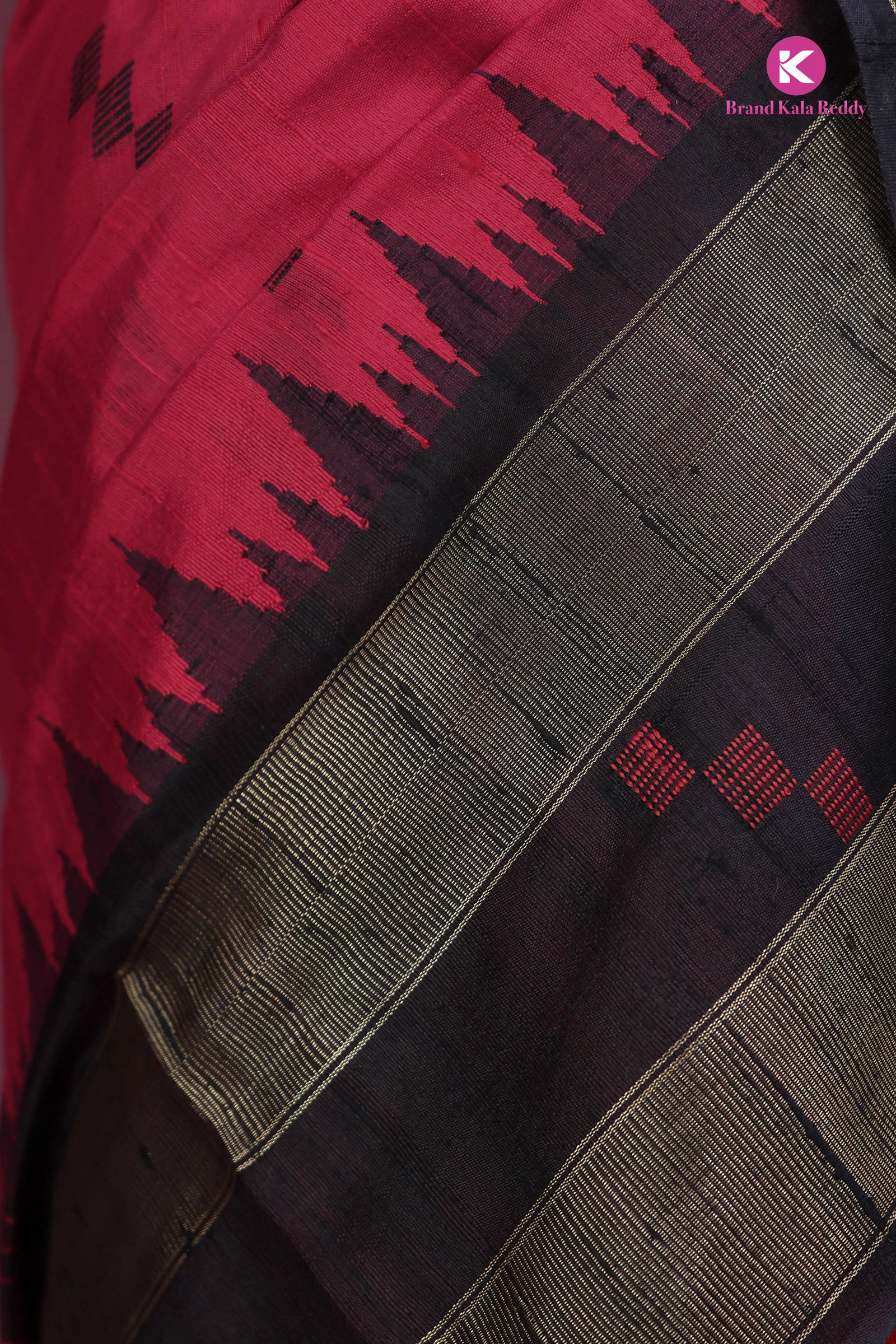 Maroon Tussar Silk Saree With a Black Border