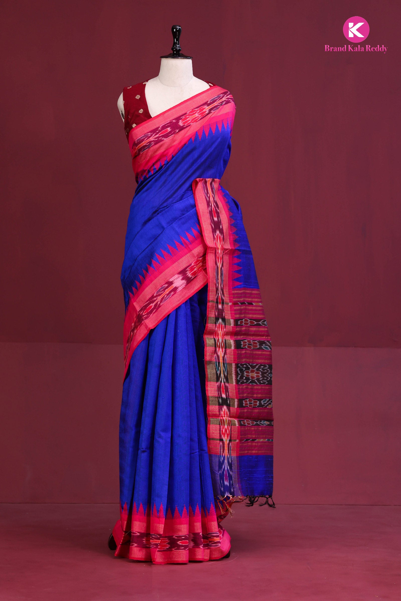 Azure Dream: Contemporary Moonga Silk Saree with Ikkat Detailing