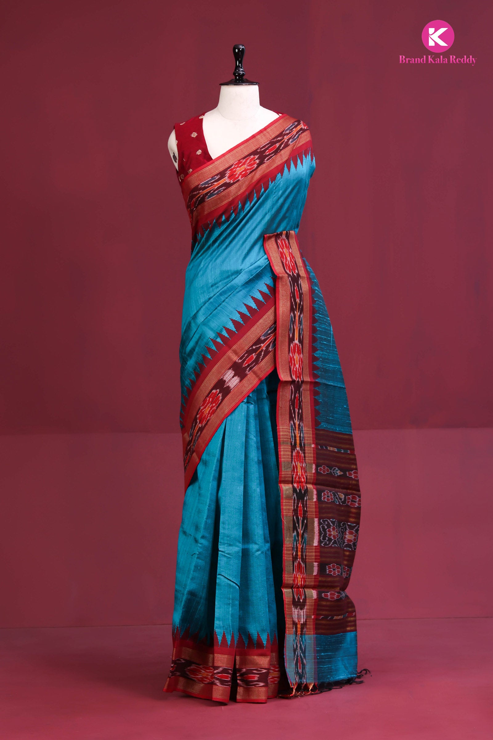 Crimson Wave: Moonga Tussar Elegance in Teal
