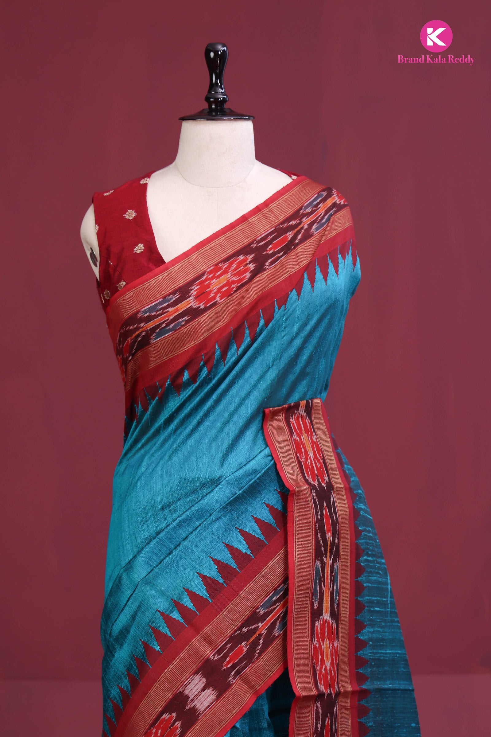 Crimson Wave: Moonga Tussar Elegance in Teal