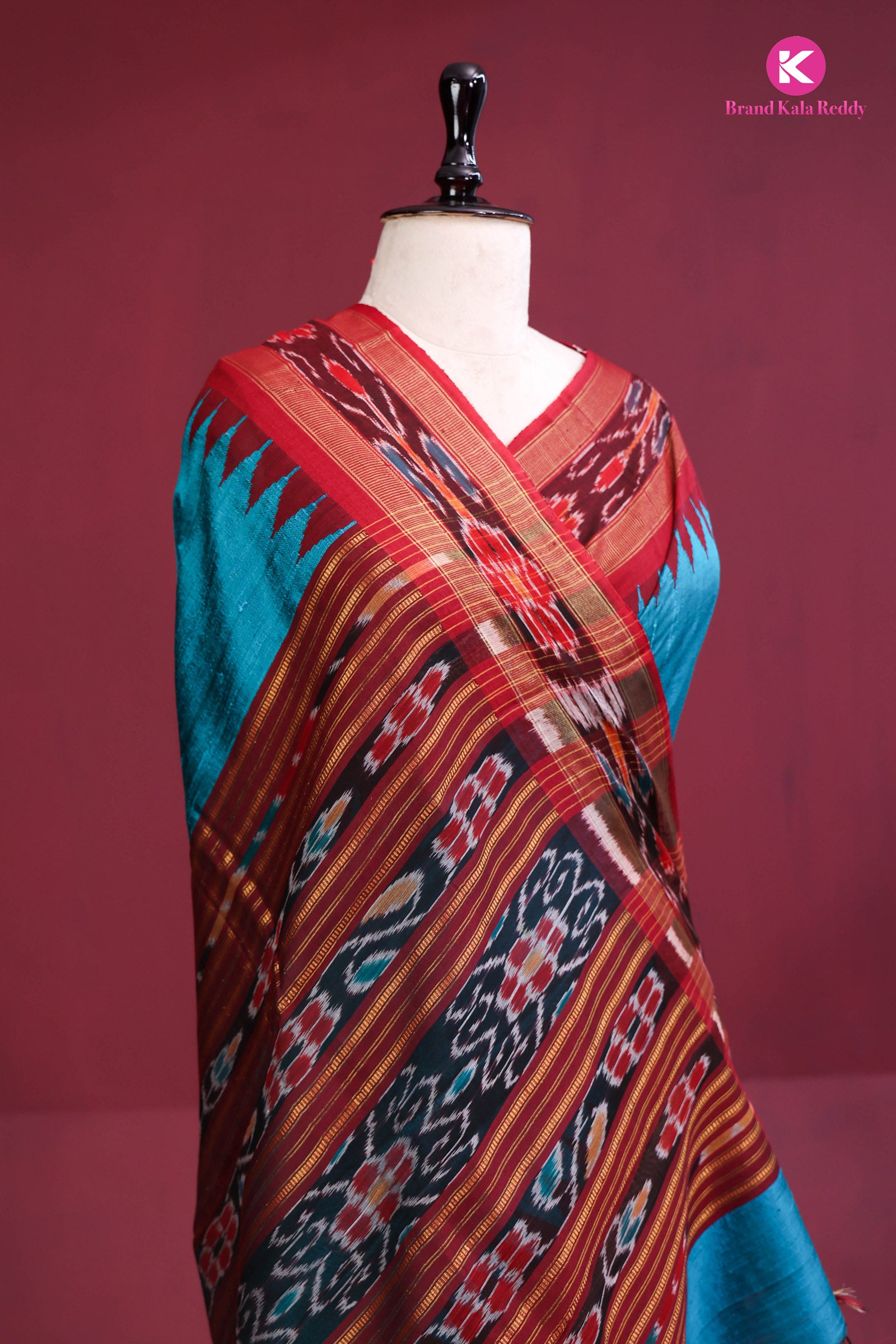 Crimson Wave: Moonga Tussar Elegance in Teal