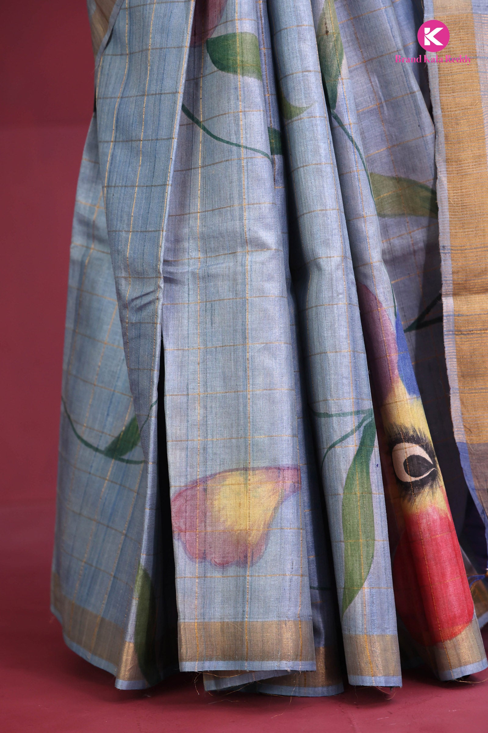 Handpainted Grey Tussar Saree