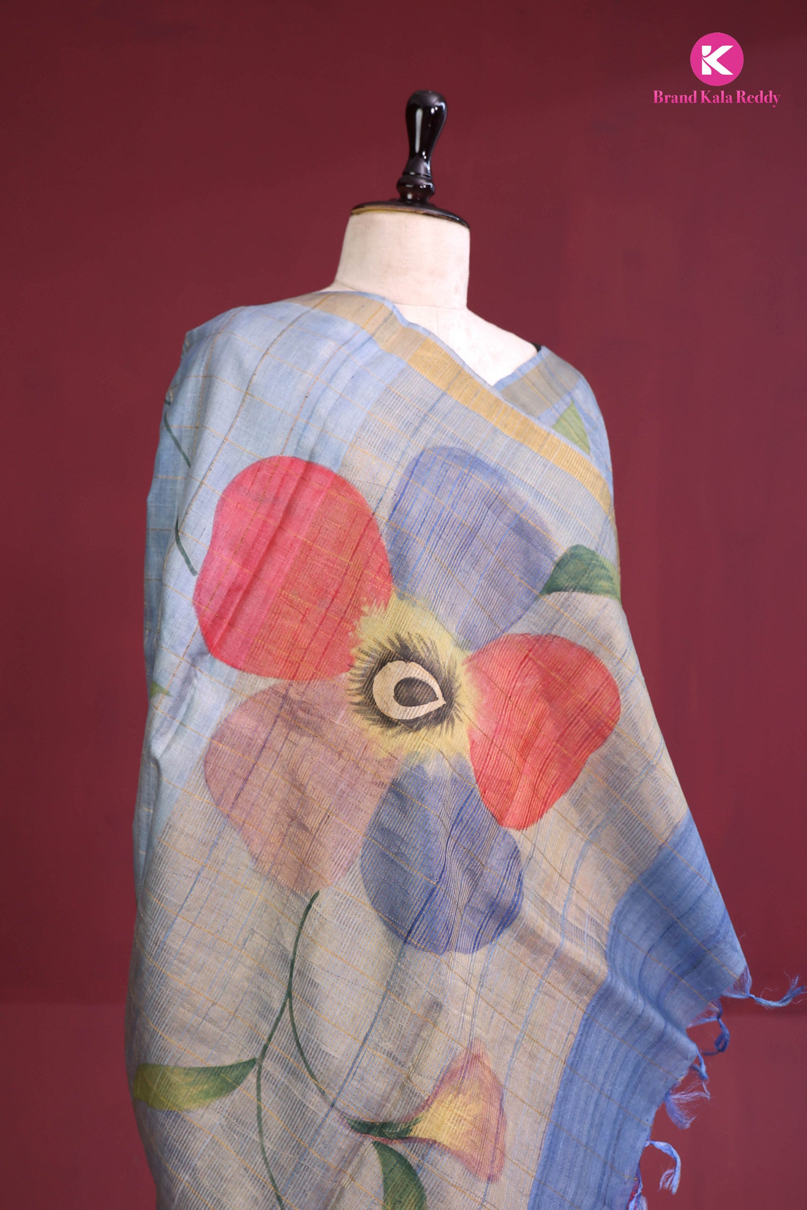 Handpainted Grey Tussar Saree