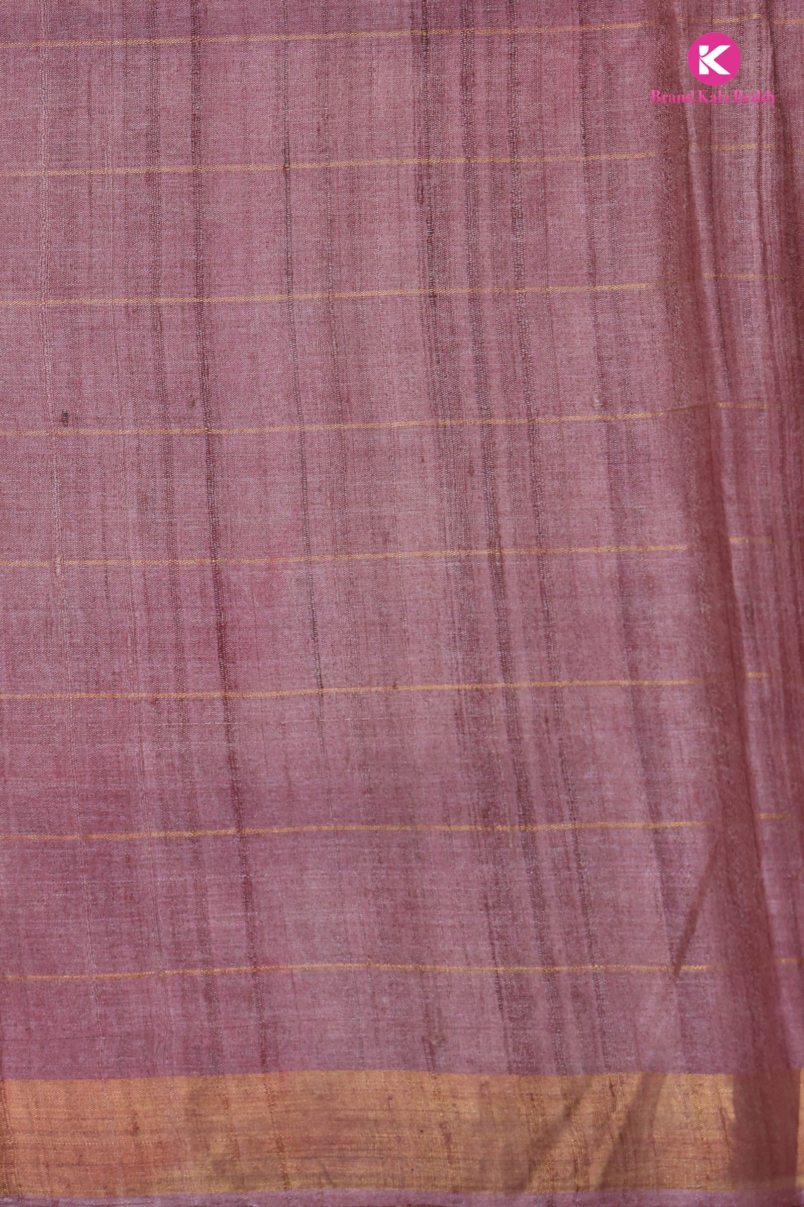 Beige Tussar Silk Saree with Checks and Hand-Painted Flower Motifs
