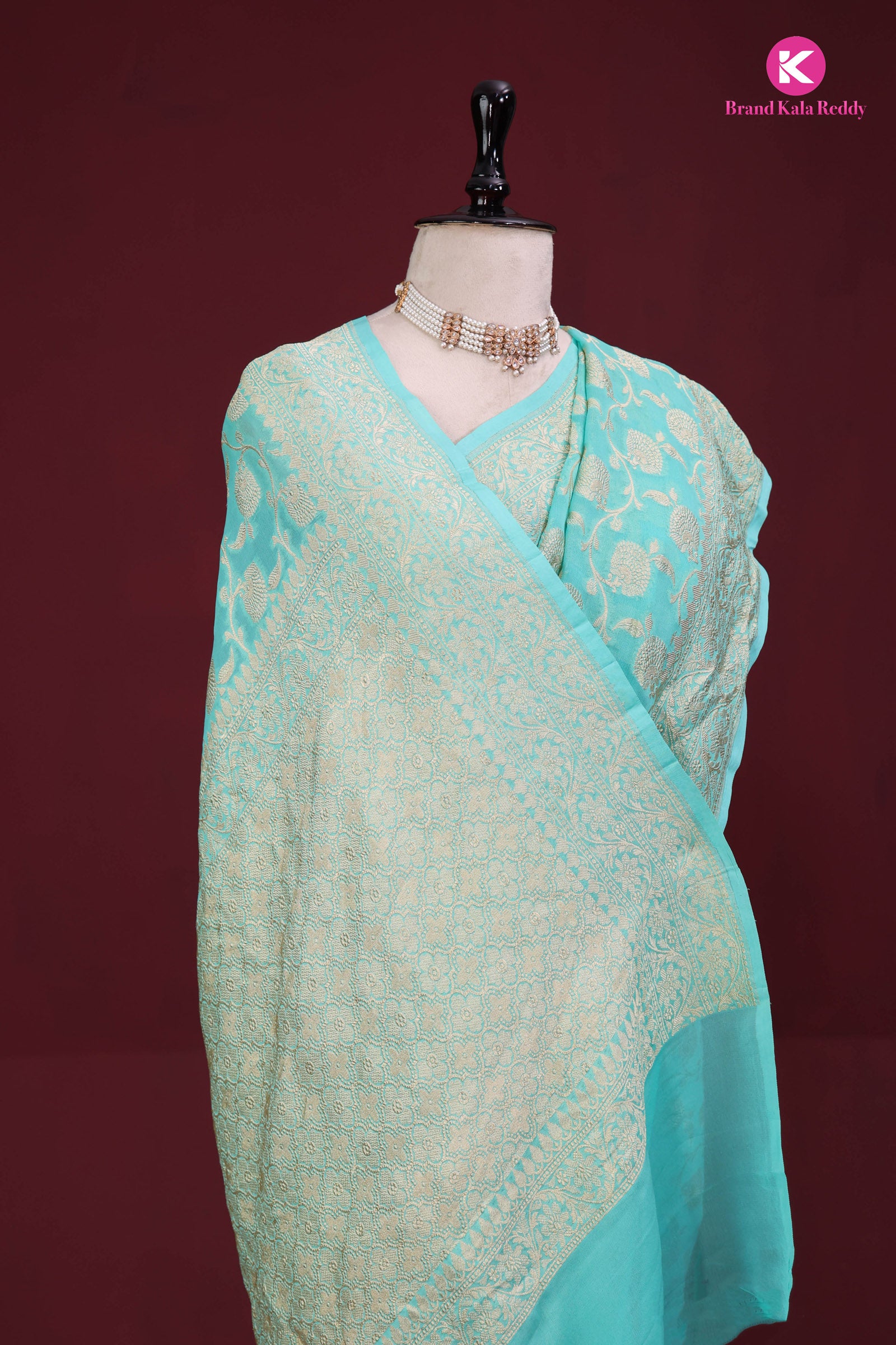 Cyan georgette Banarasi Silk Saree