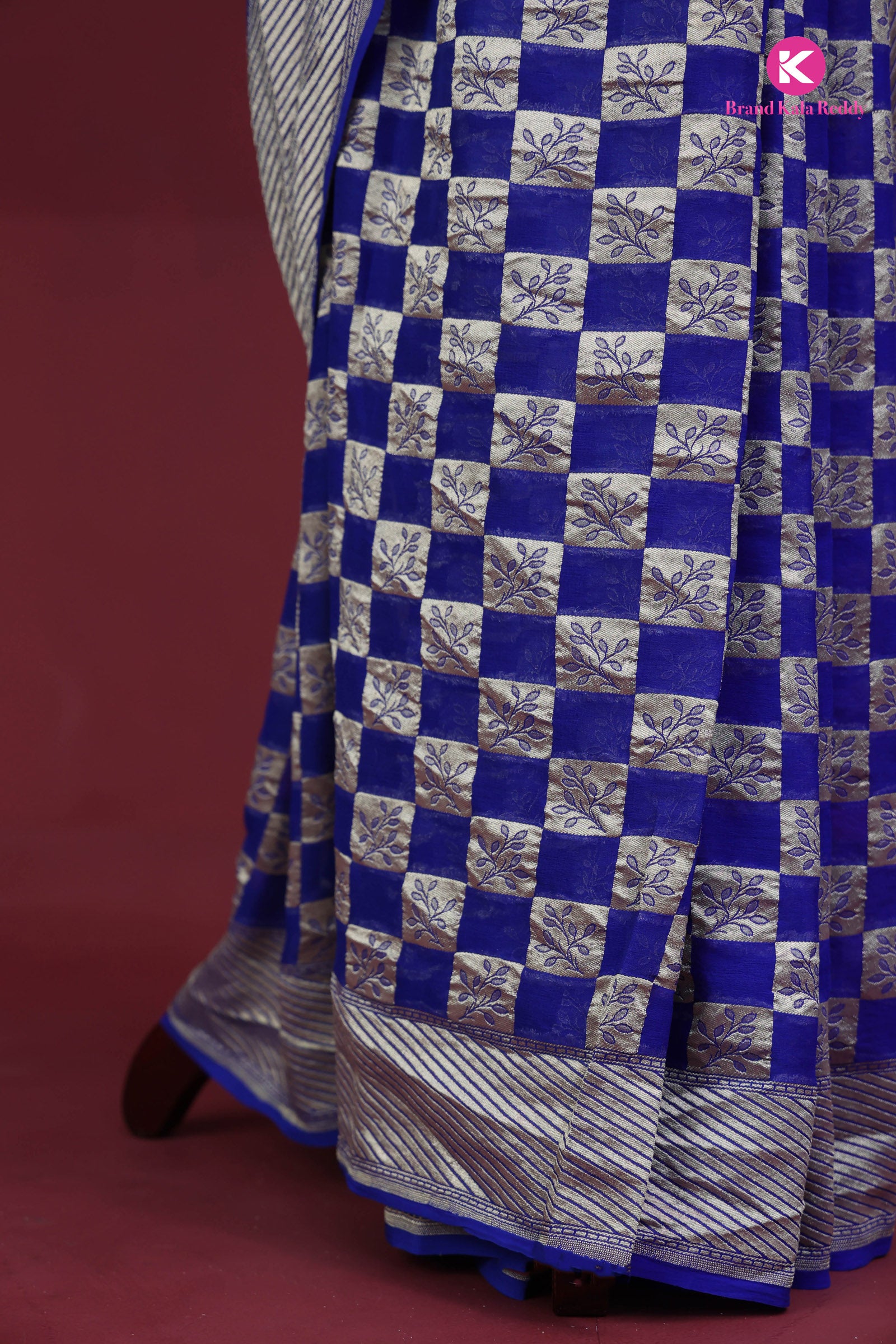Royal Blue Georgette Banarasi Silk Saree in a Classic Checks Pattern