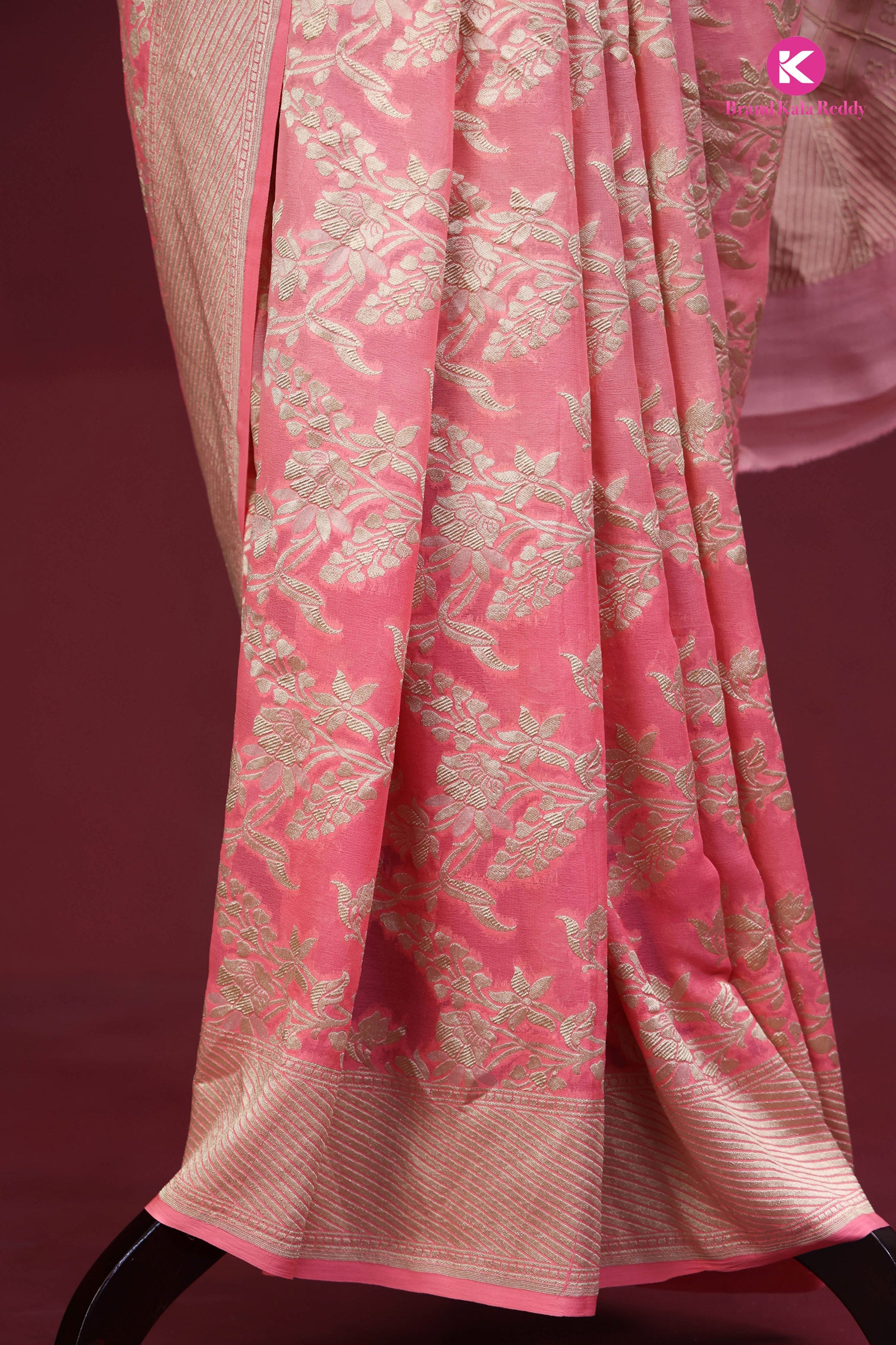 Salmon-Colored Georgette Banarasi Silk Saree