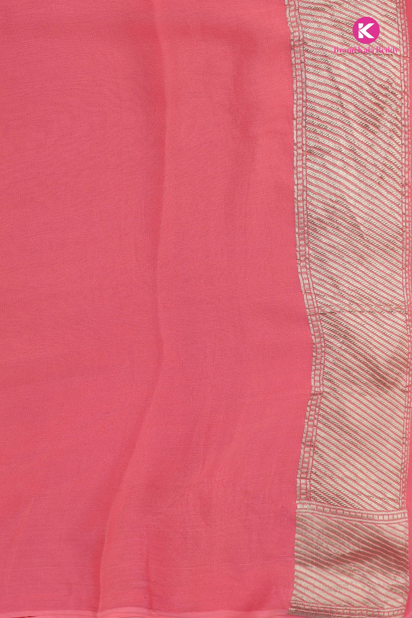 Salmon-Colored Georgette Banarasi Silk Saree