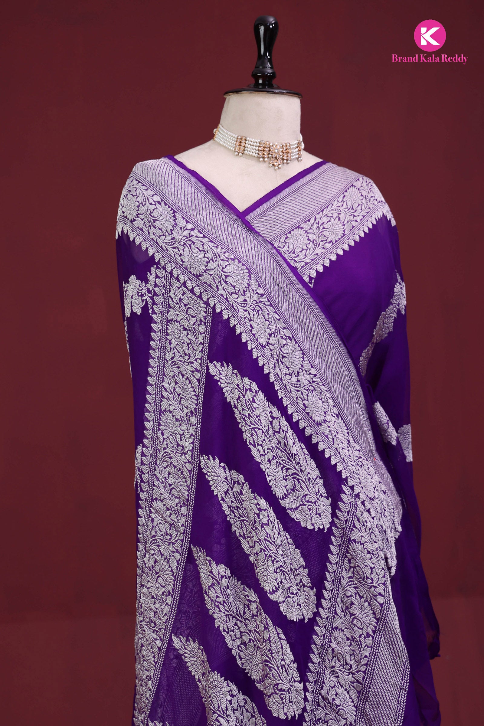 Violet Georgette Banarasi Silk Saree