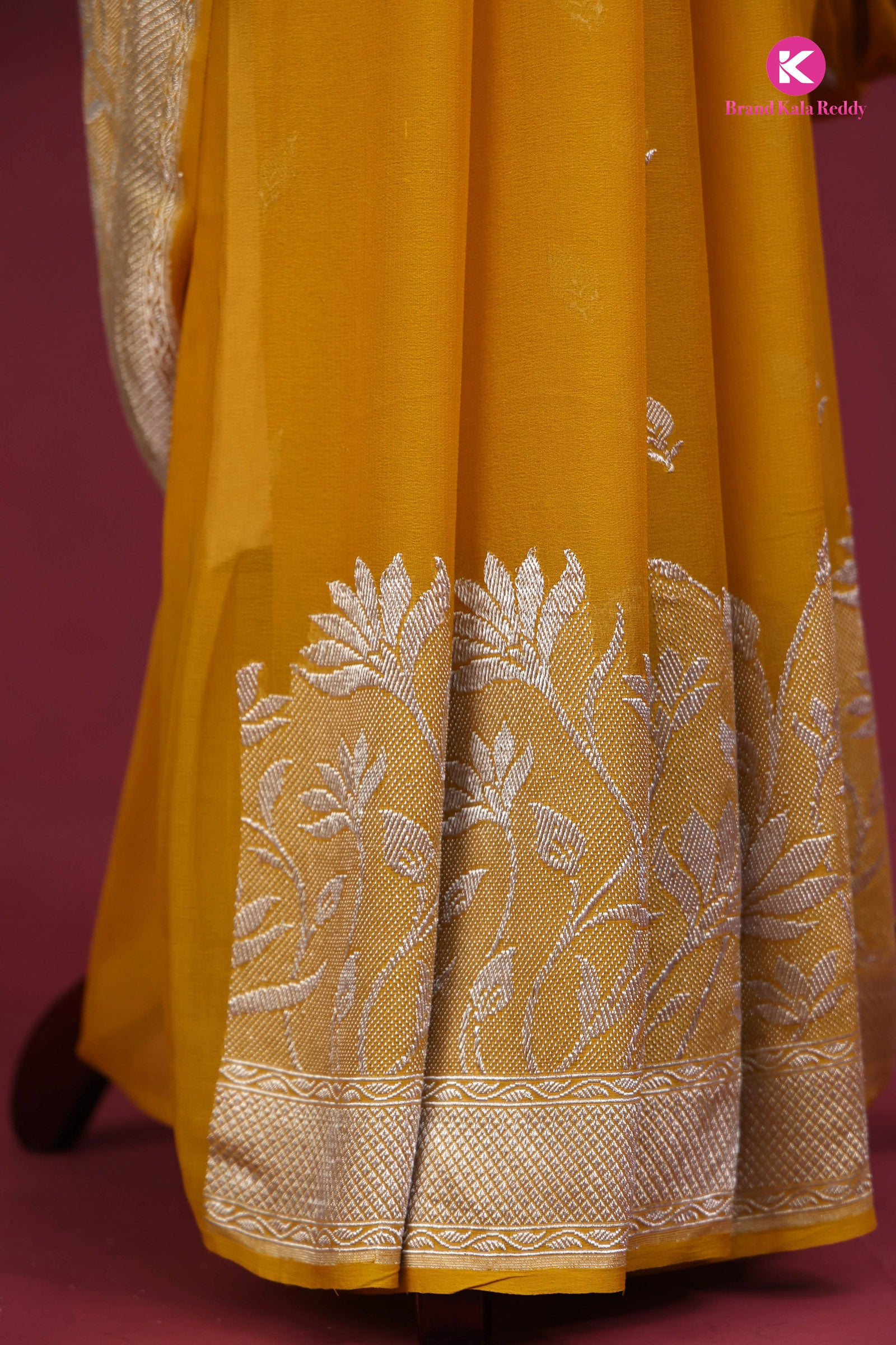 Mustard Yellow Georgette Banarasi Silk Saree