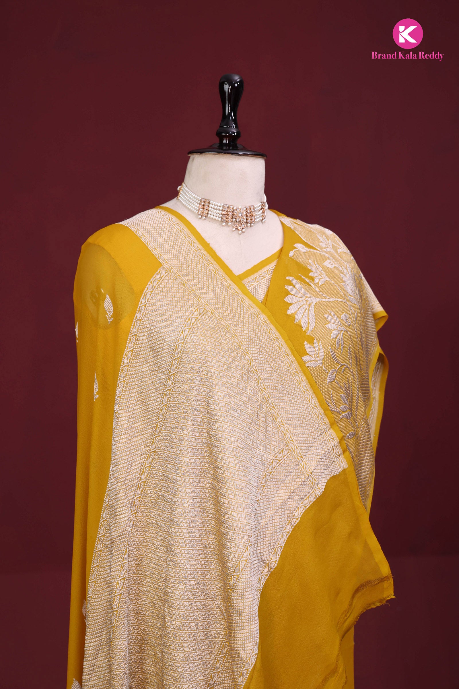 Mustard Yellow Georgette Banarasi Silk Saree